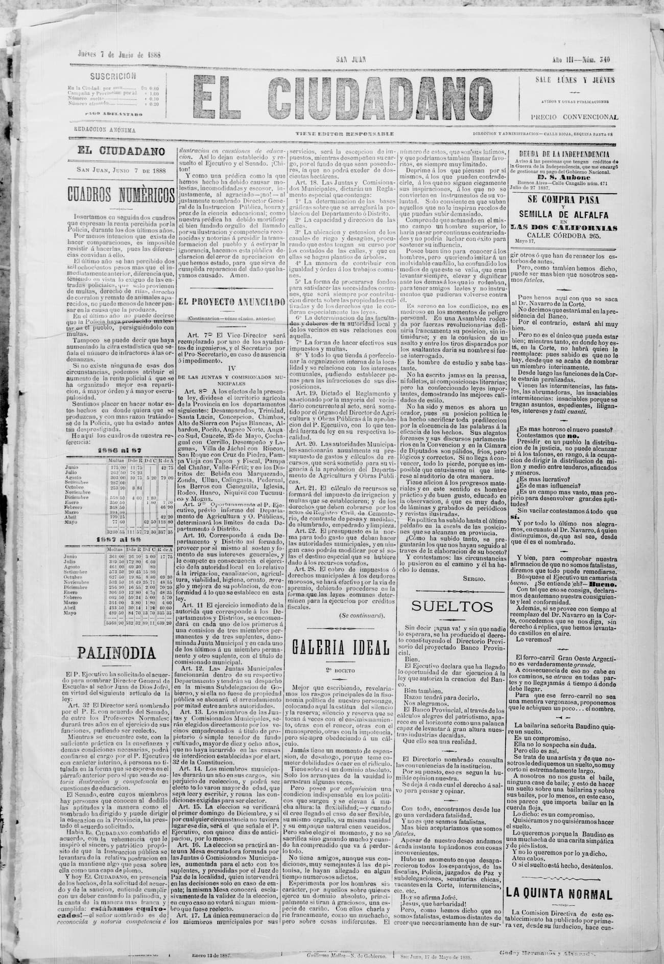 Portada · 7 de Junio de 1888