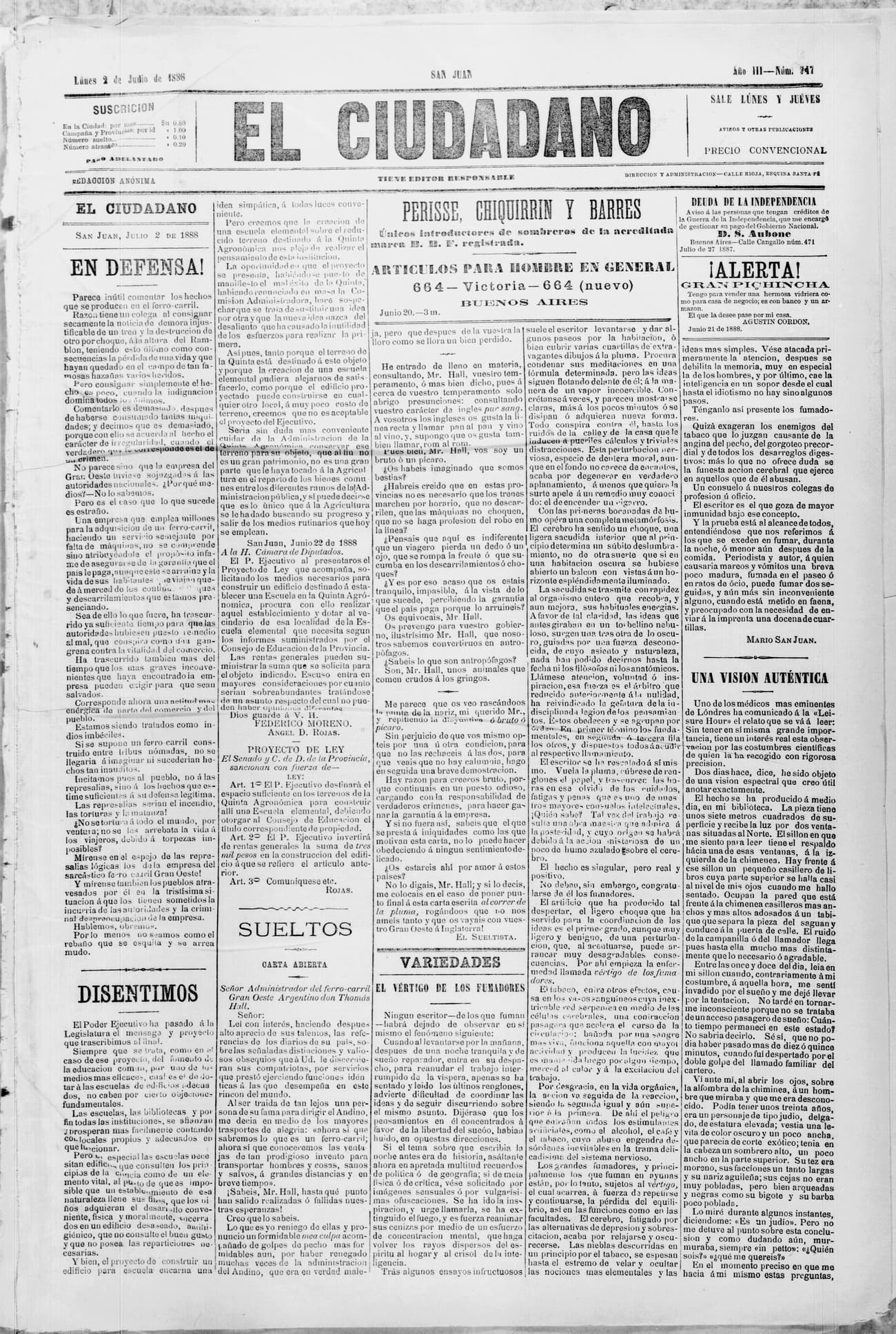 Portada · 2 de Julio de 1888