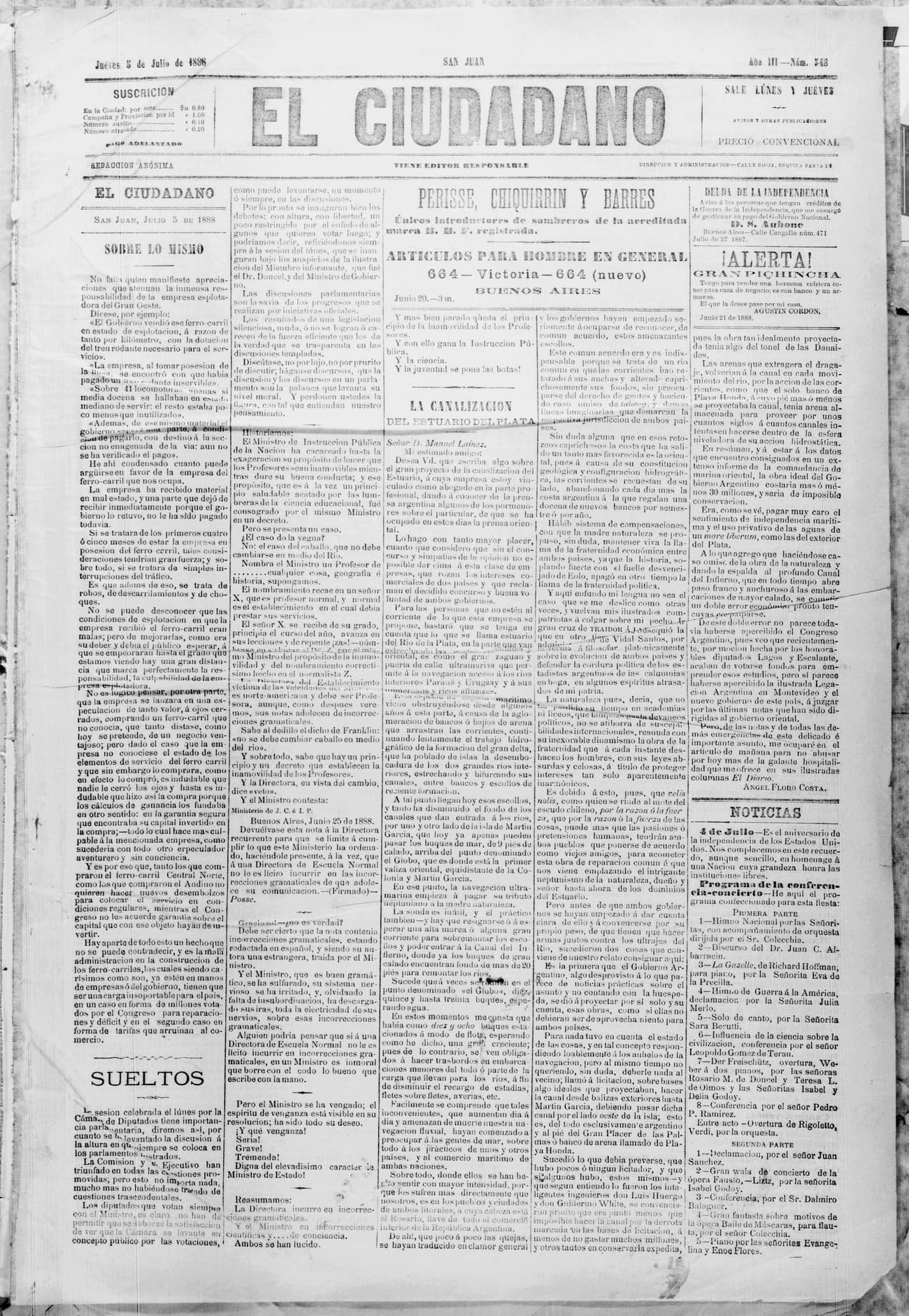 Portada · 5 de Julio de 1888