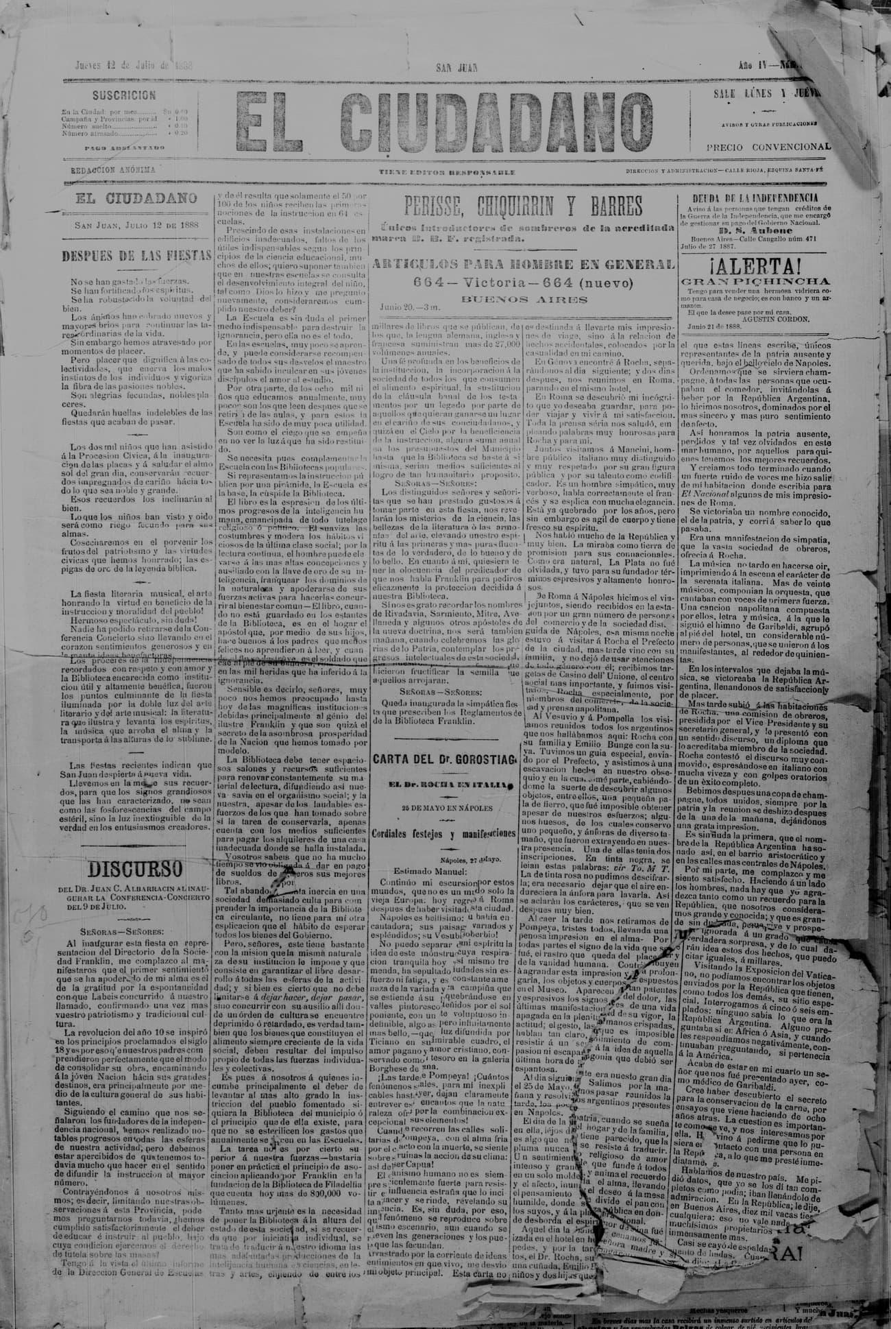 Portada · 12 de Julio de 1888