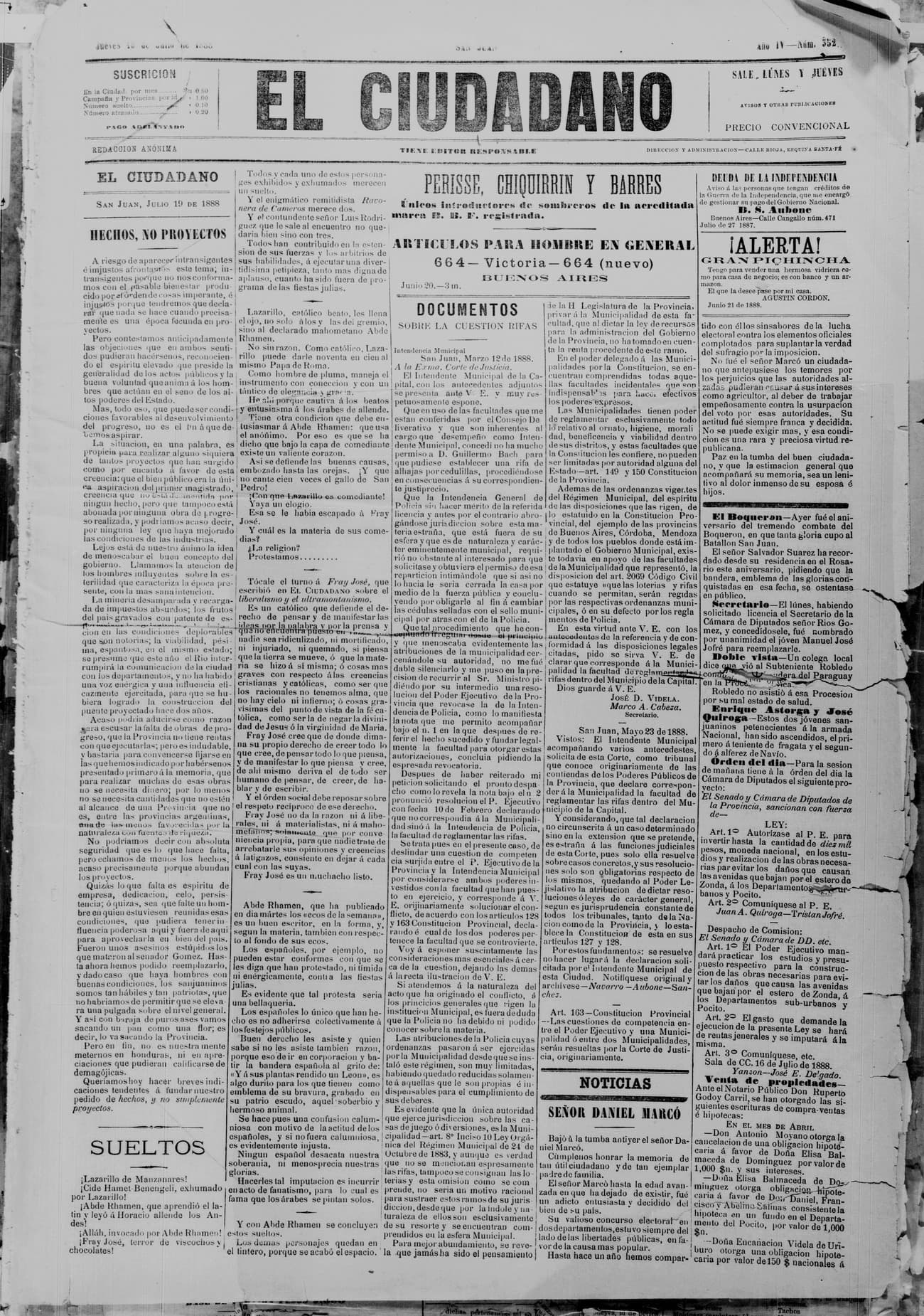 Portada · 19 de Julio de 1888