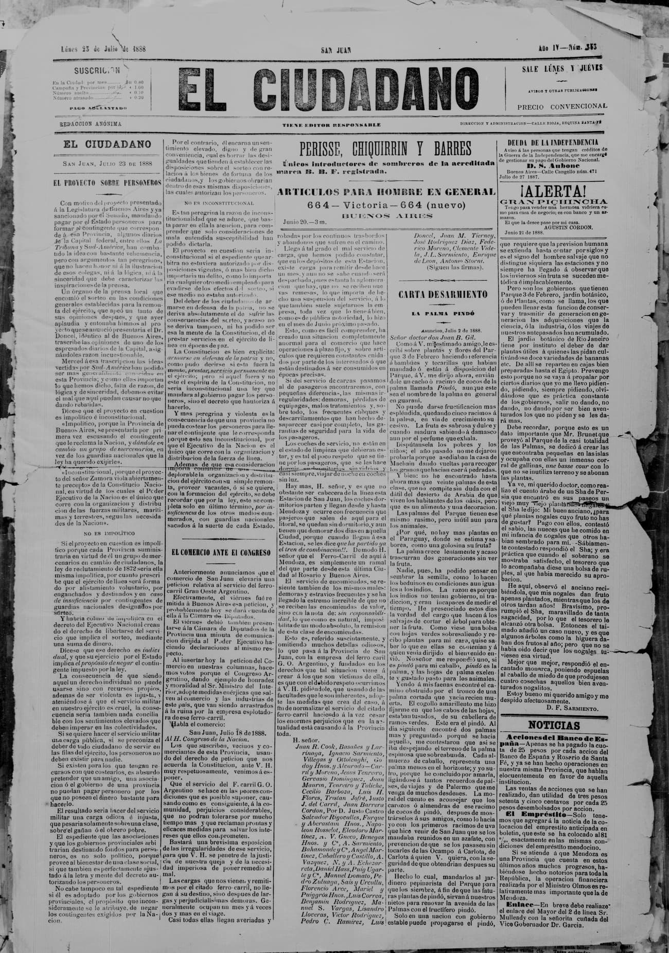Portada · 23 de Julio de 1888