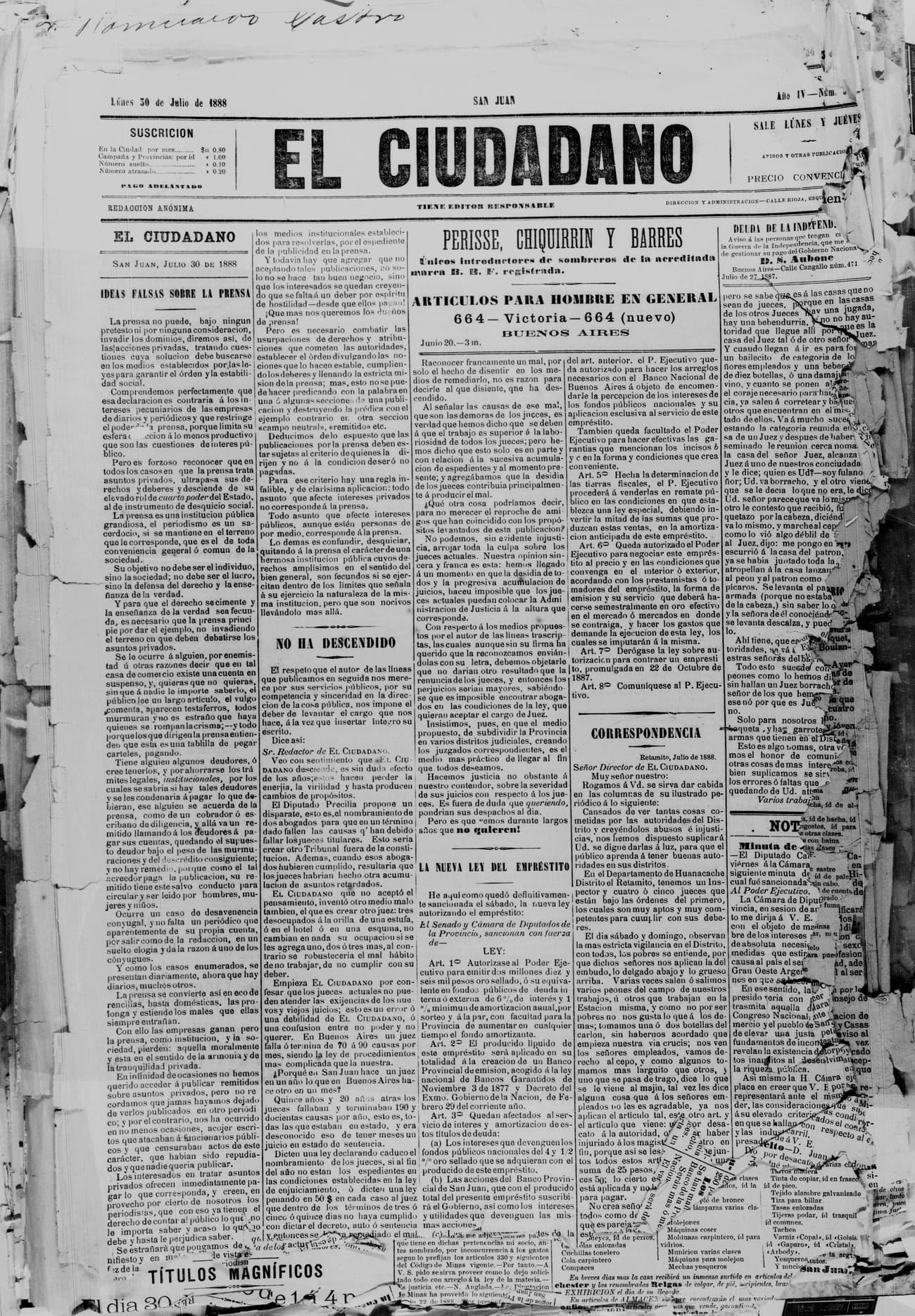 Portada · 30 de Julio de 1888