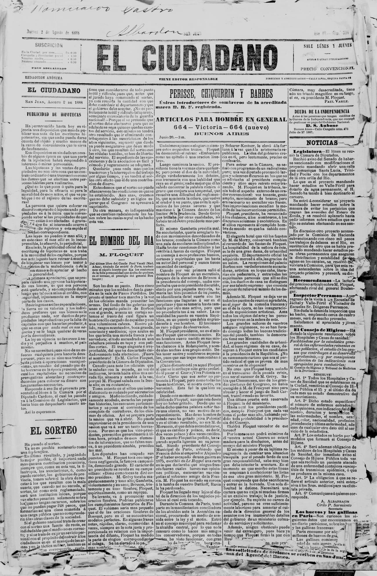 Portada · 2 de Agosto de 1888