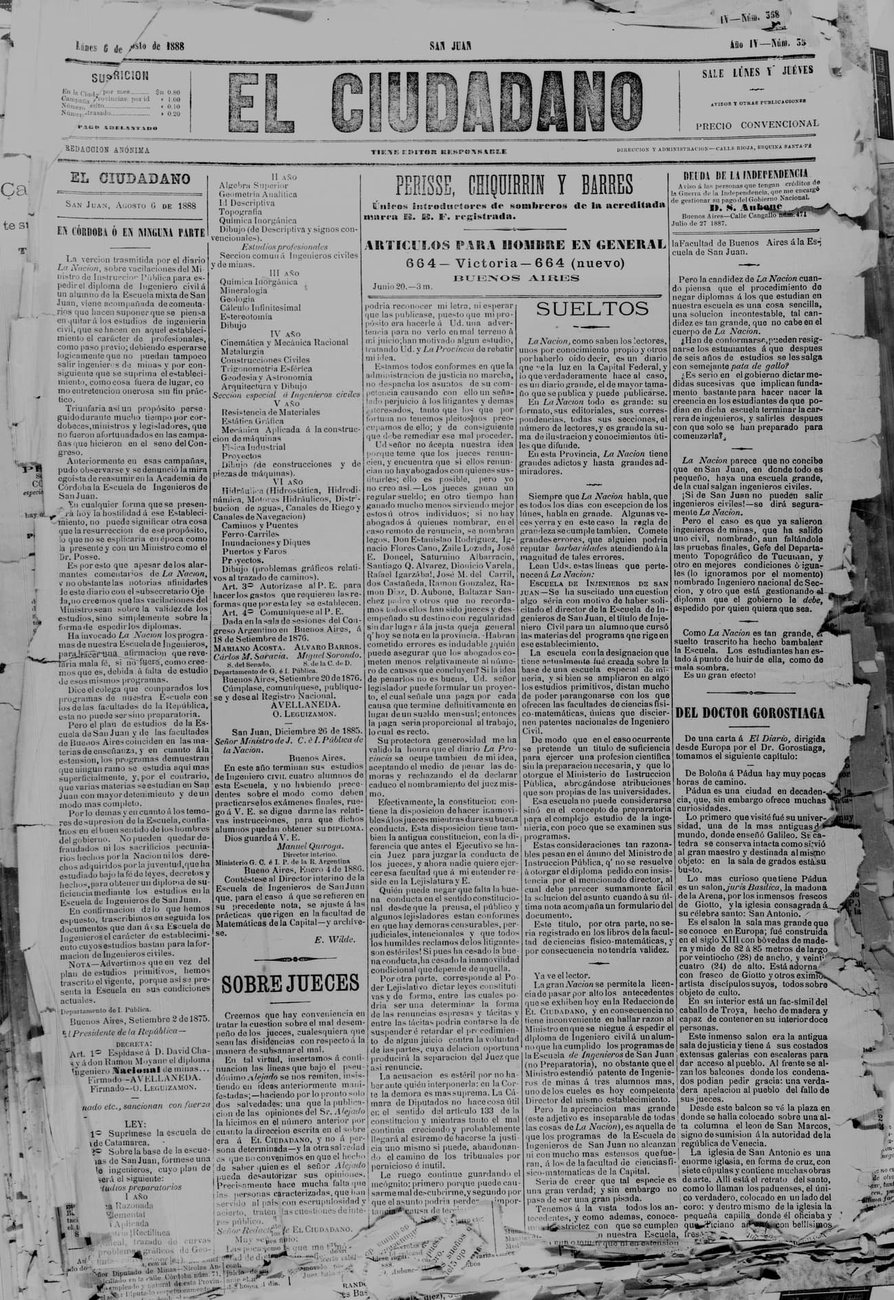 Portada · 6 de Agosto de 1888