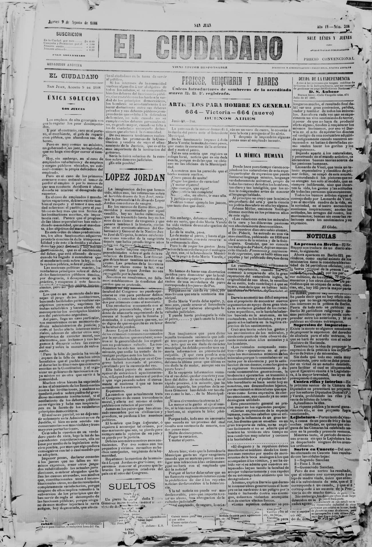 Portada · 9 de Agosto de 1888