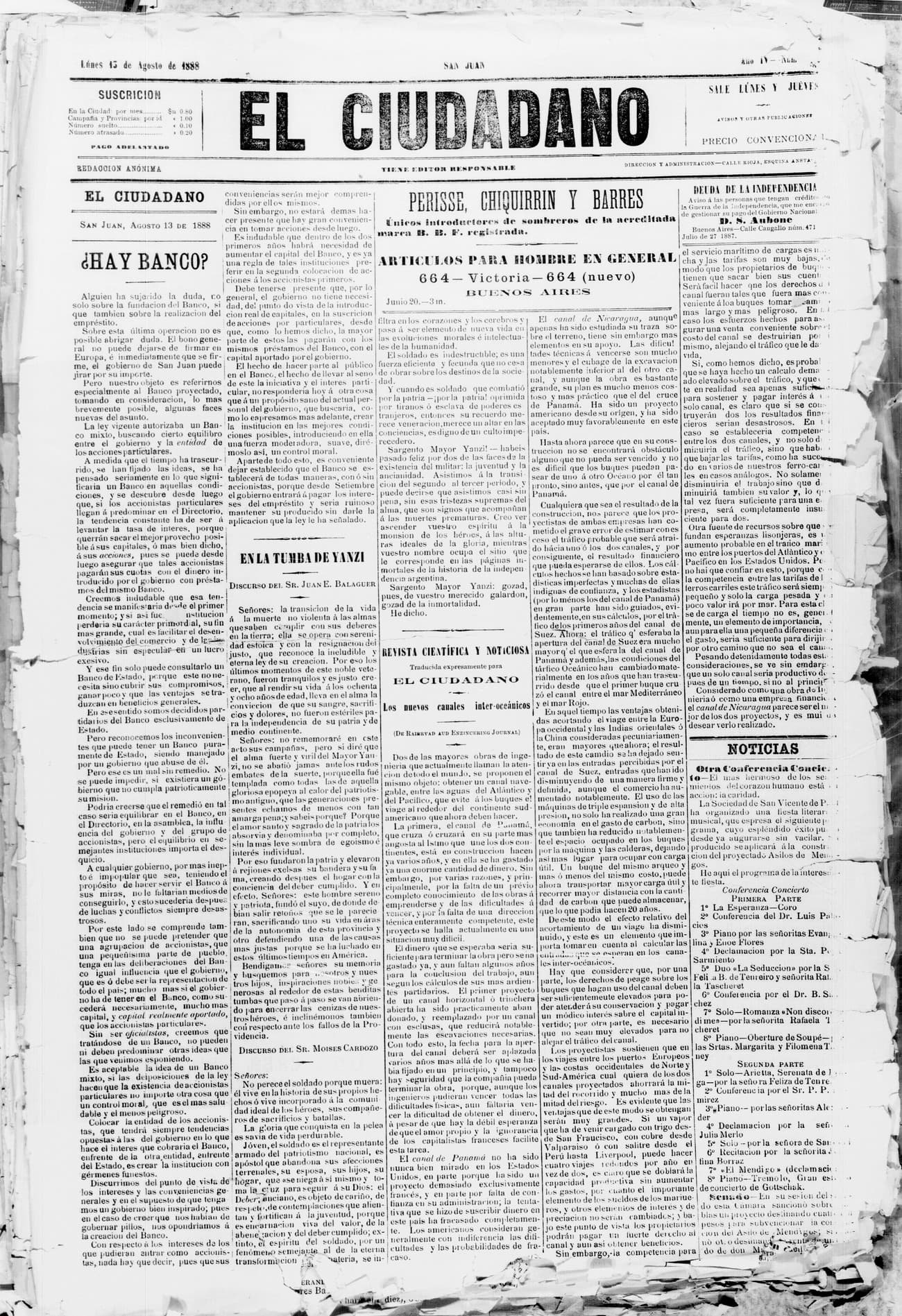 Portada · 13 de Agosto de 1888