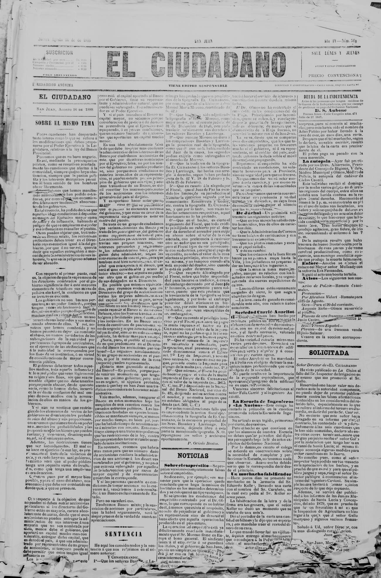 Portada · 16 de Agosto de 1888