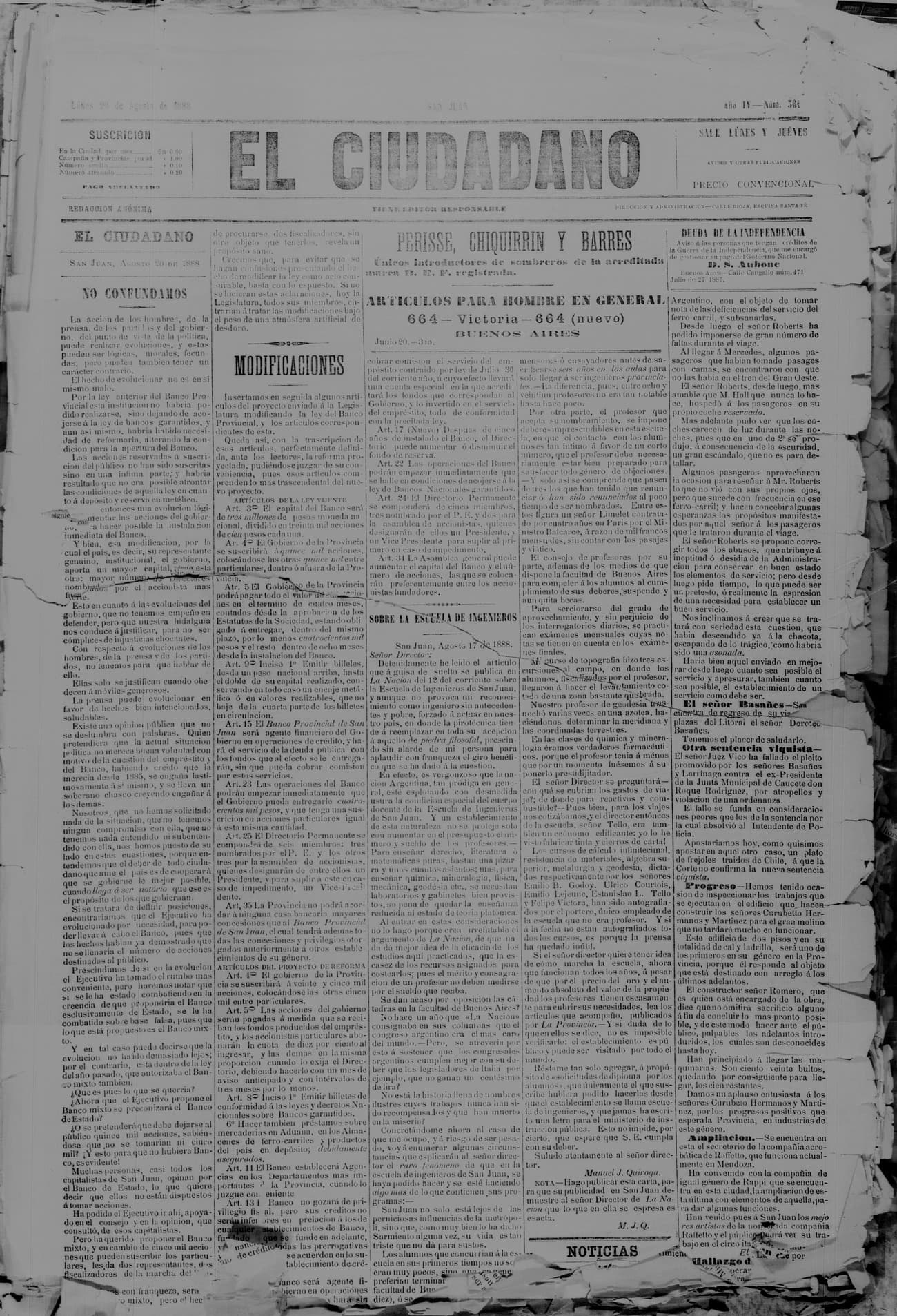 Portada · 20 de Agosto de 1888