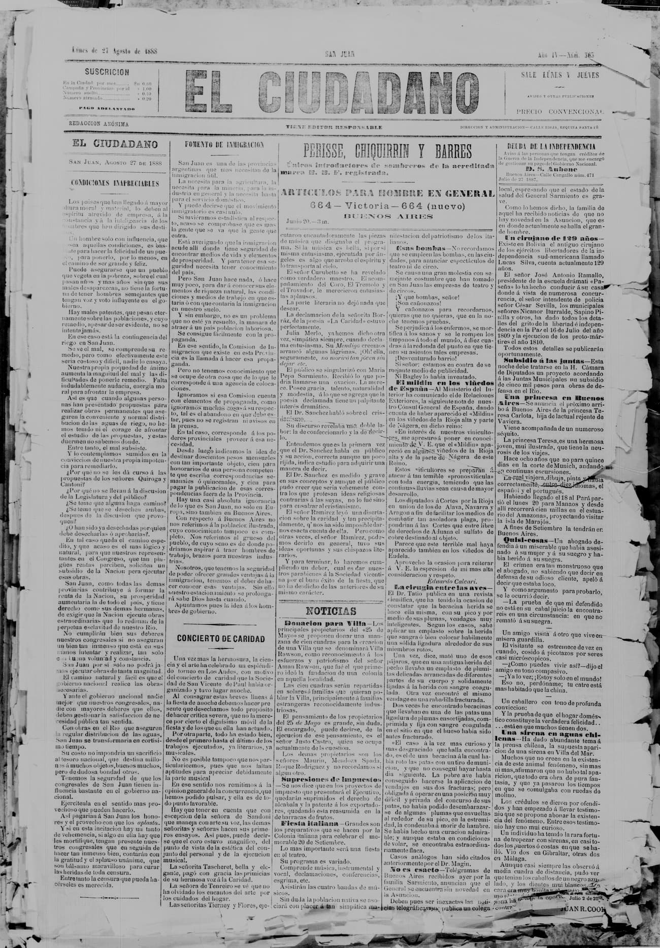 Portada · 27 de Agosto de 1888