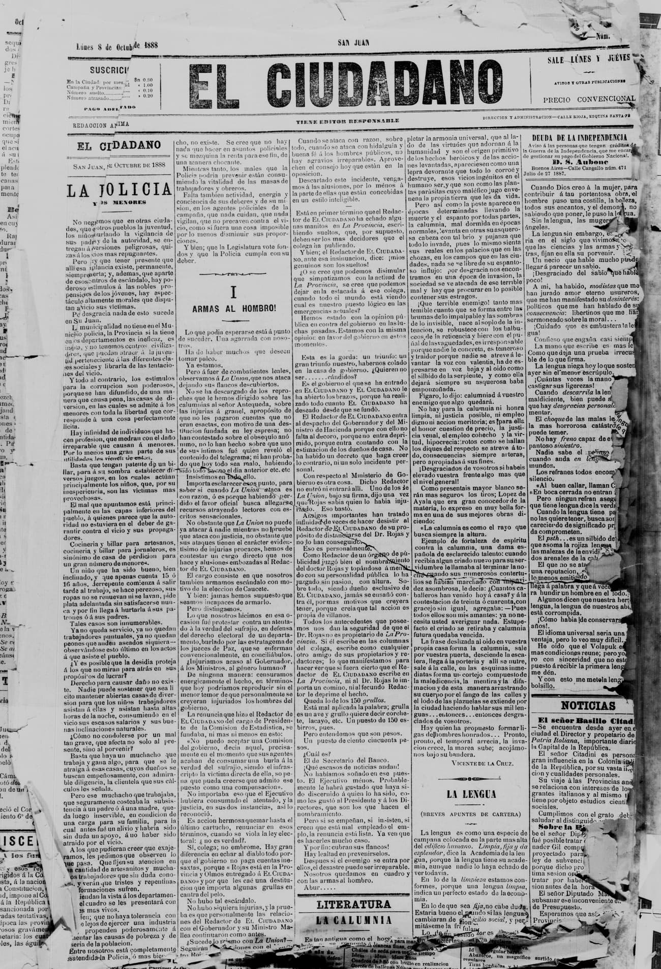 Portada · 8 de Octubre de 1888