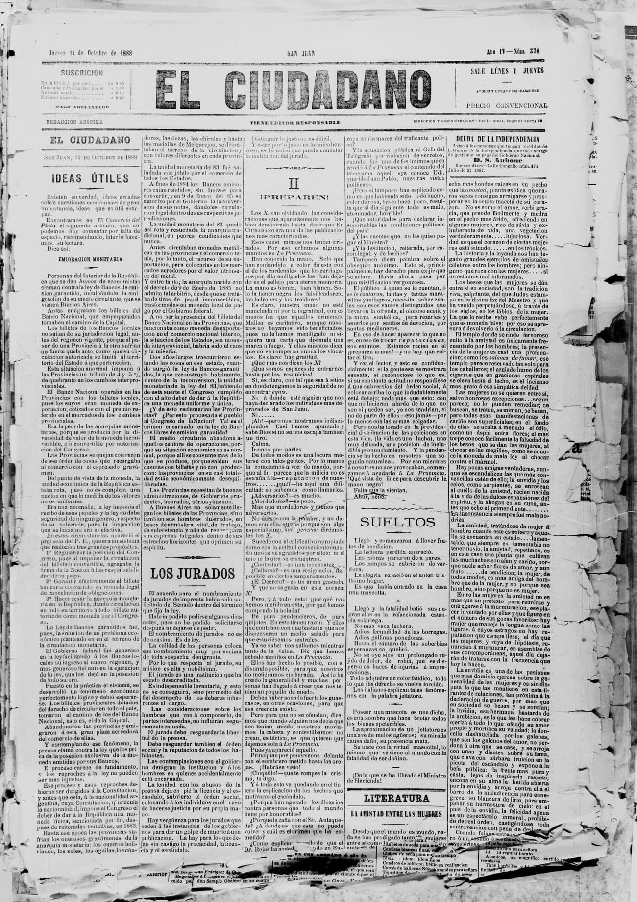 Portada · 11 de Octubre de 1888