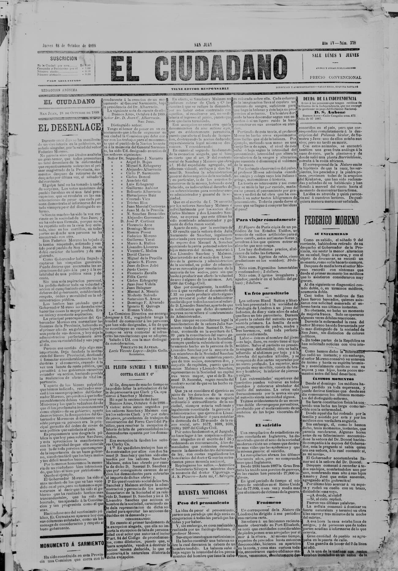 Portada · 18 de Octubre de 1888