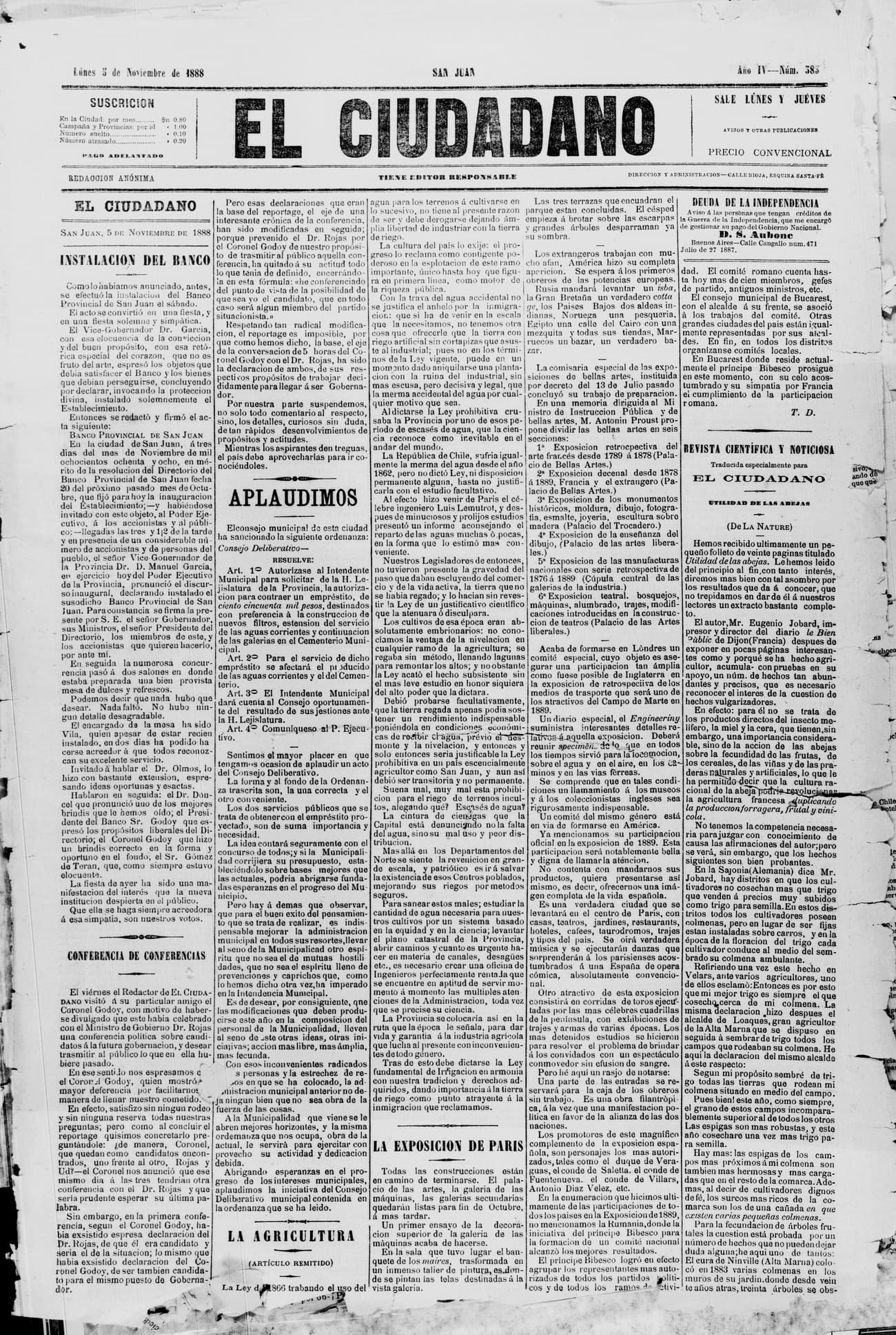 Portada · 5 de Noviembre de 1888