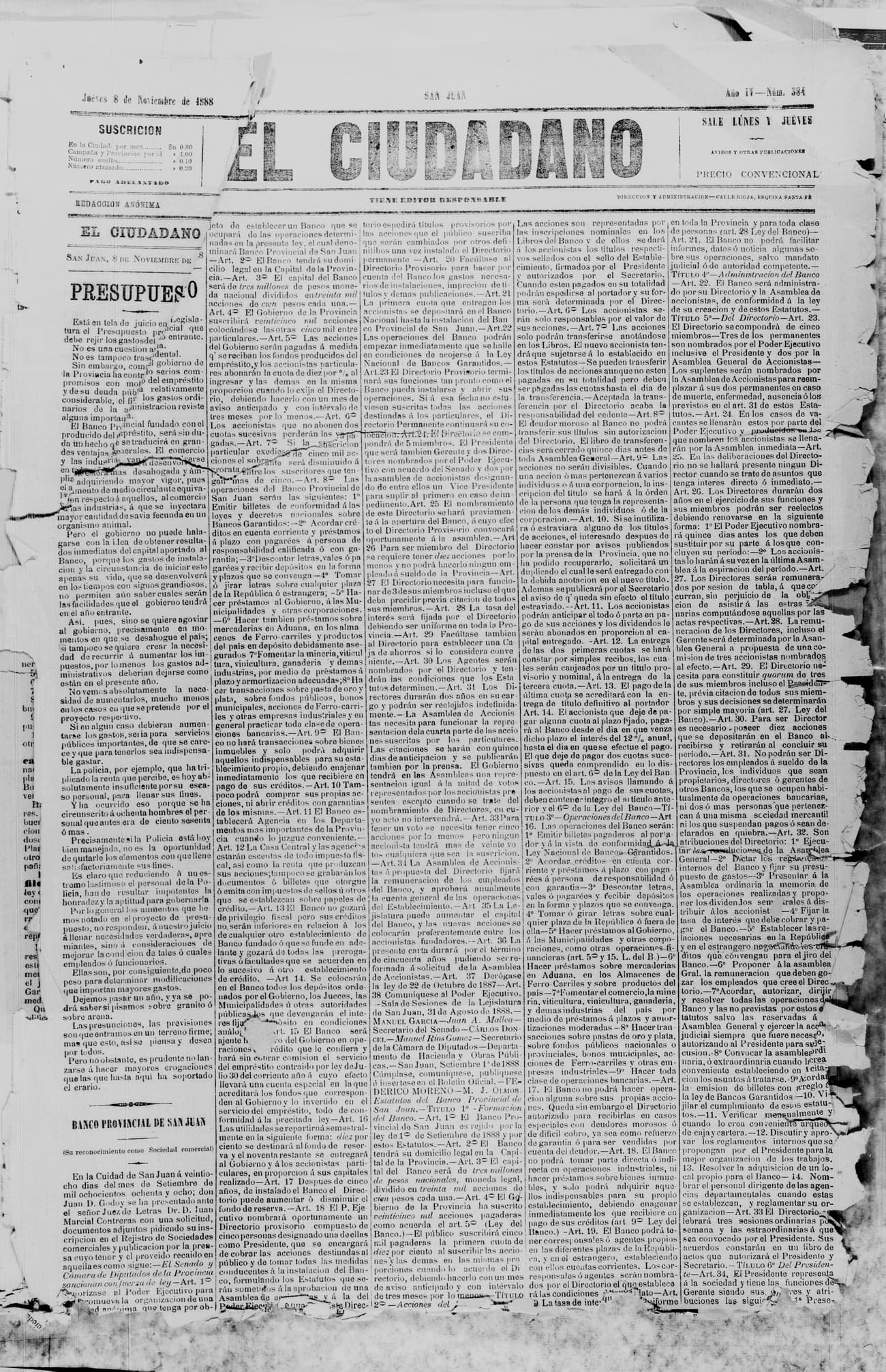 Portada · 8 de Noviembre de 1888