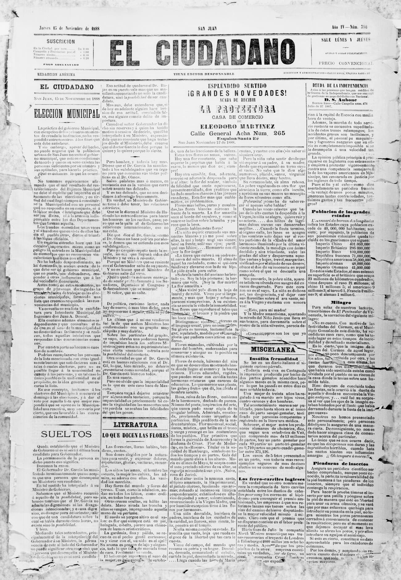 Portada · 15 de Noviembre de 1888