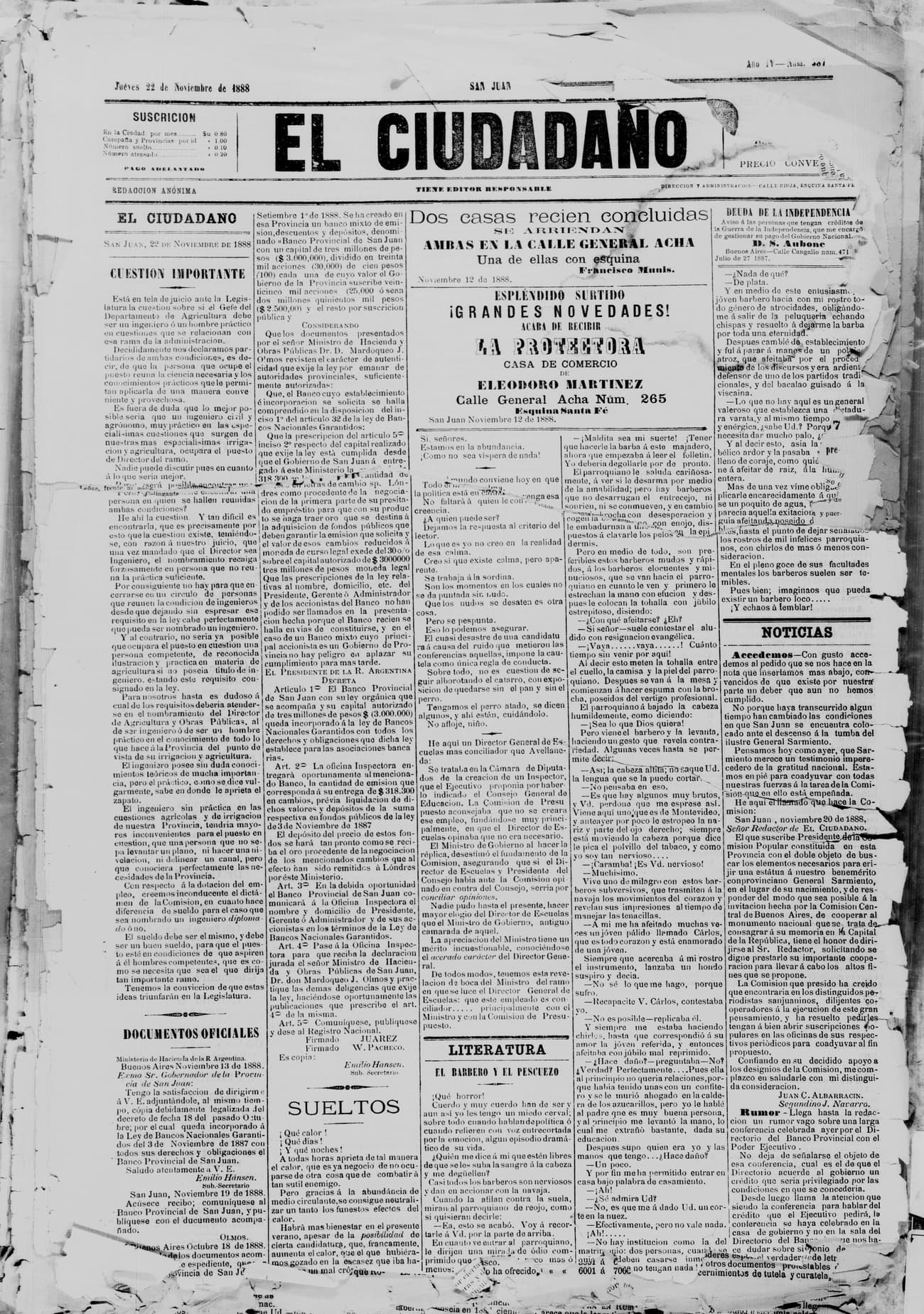 Portada · 22 de Noviembre de 1888