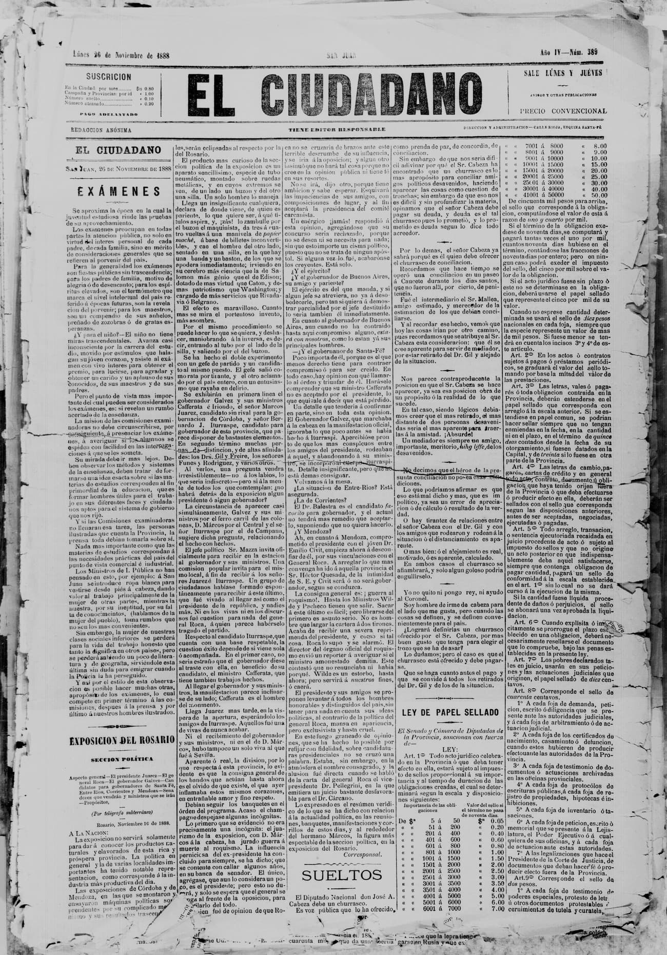 Portada · 26 de Noviembre de 1888