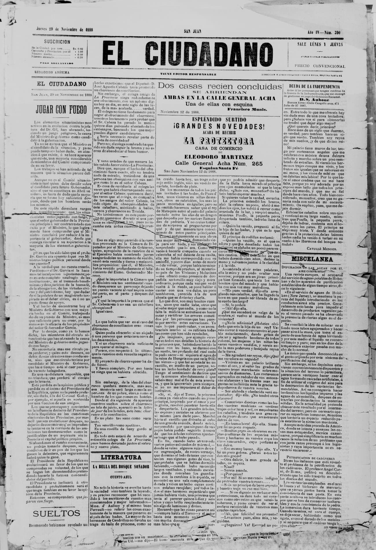 Portada · 29 de Noviembre de 1888