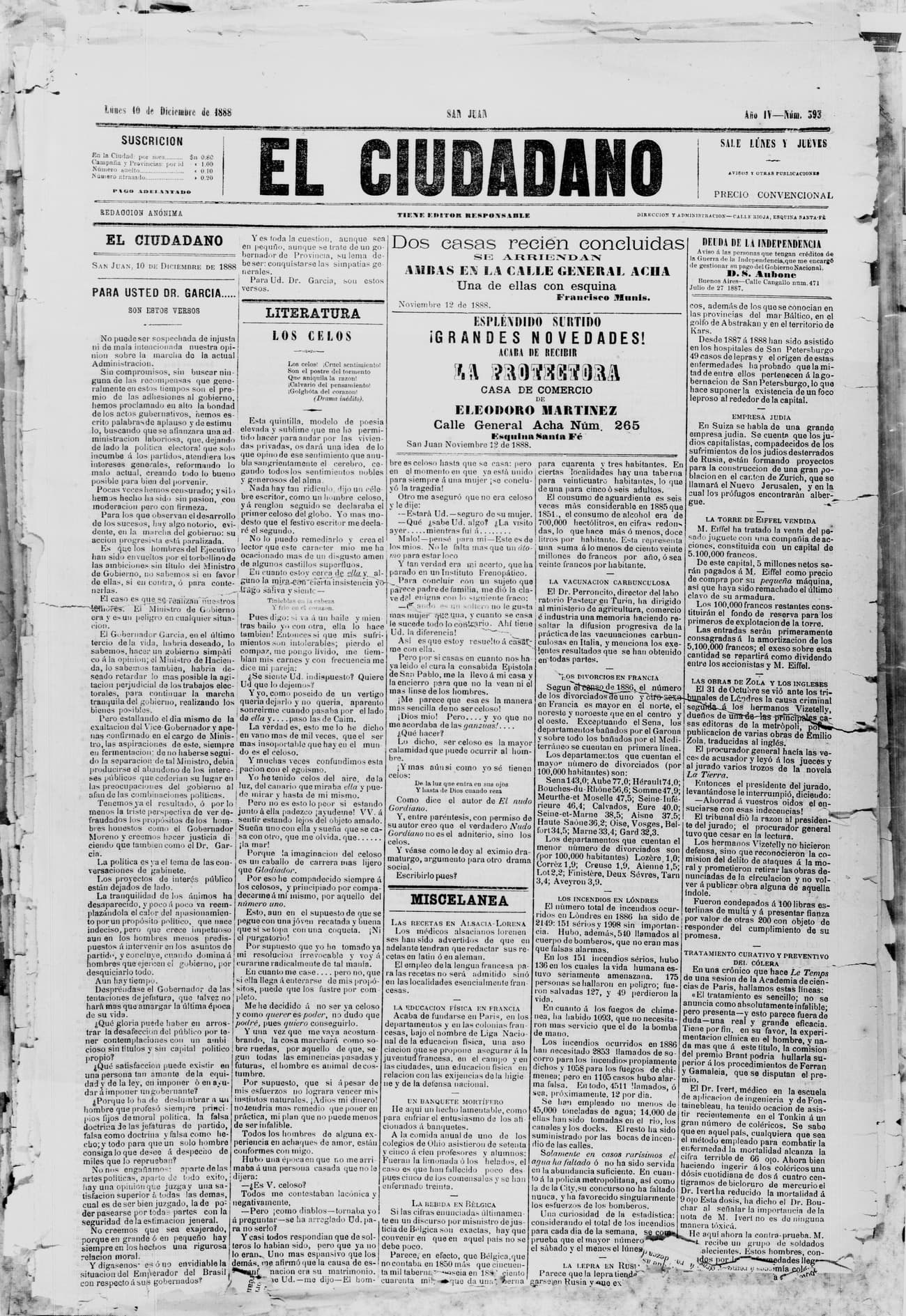 Portada · 10 de Diciembre de 1888