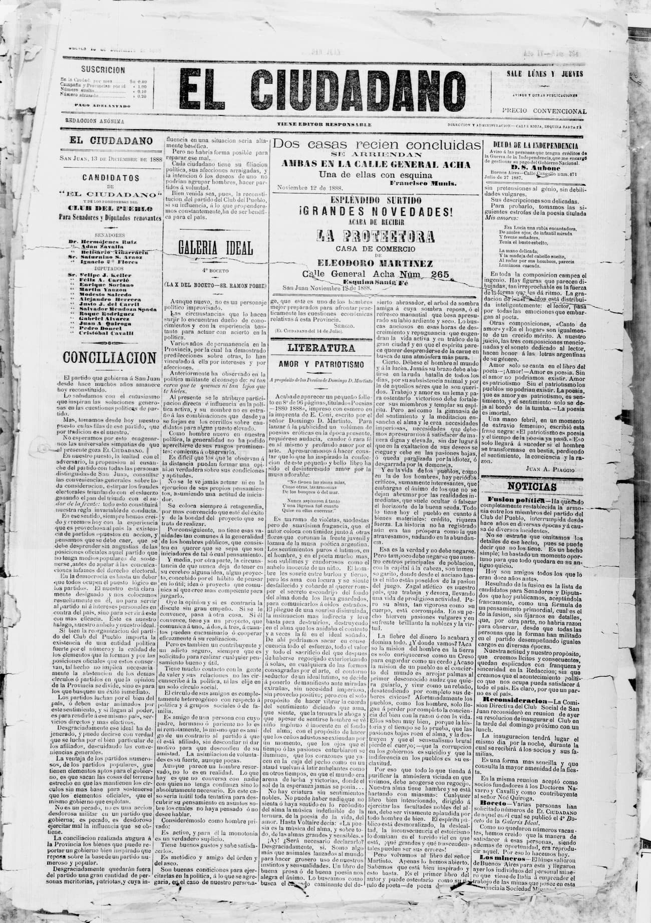 Portada · 13 de Diciembre de 1888
