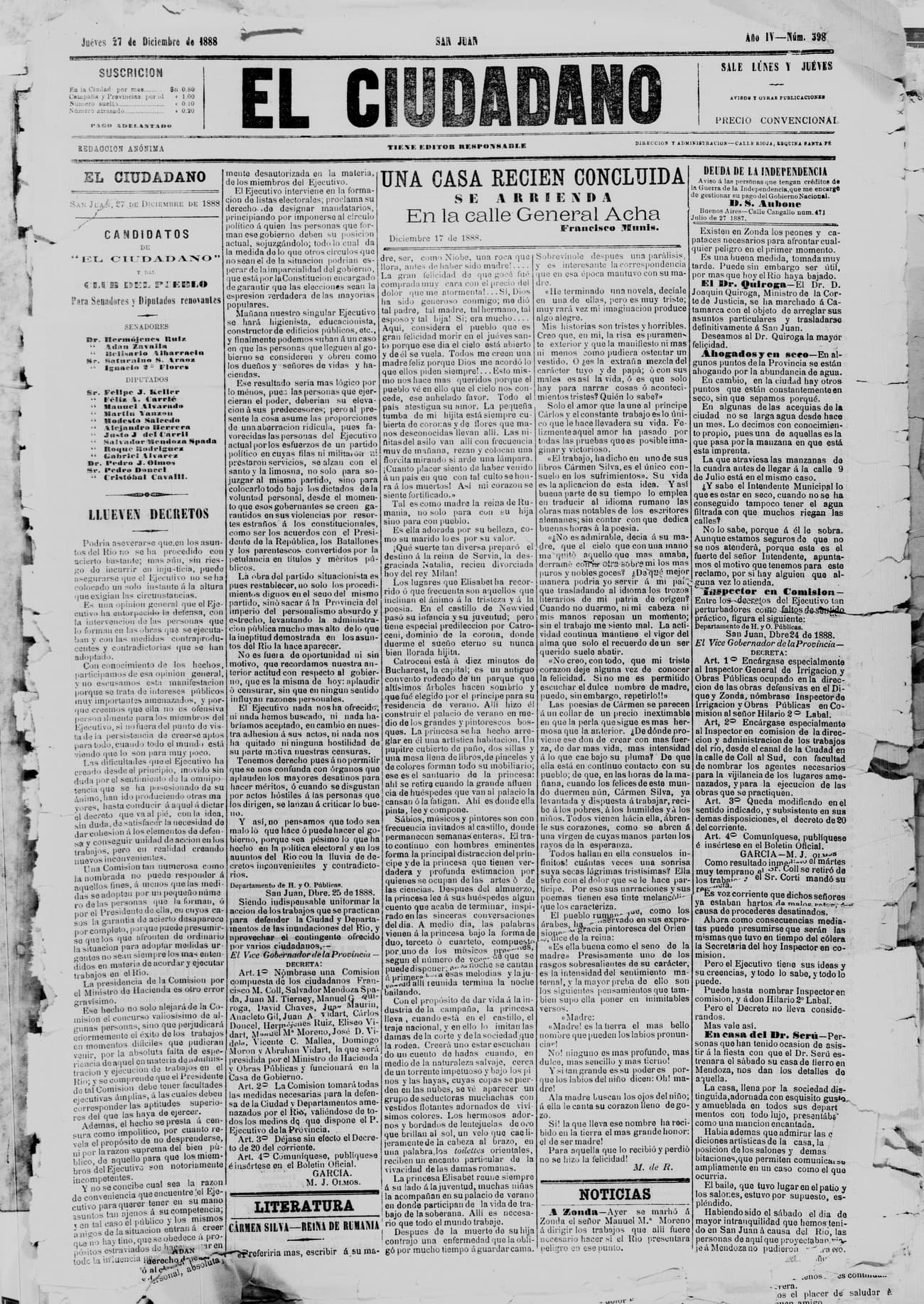 Portada · 27 de Diciembre de 1888