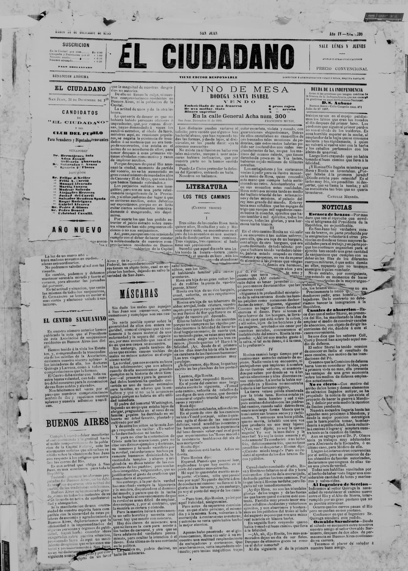 Portada · 31 de Diciembre de 1888