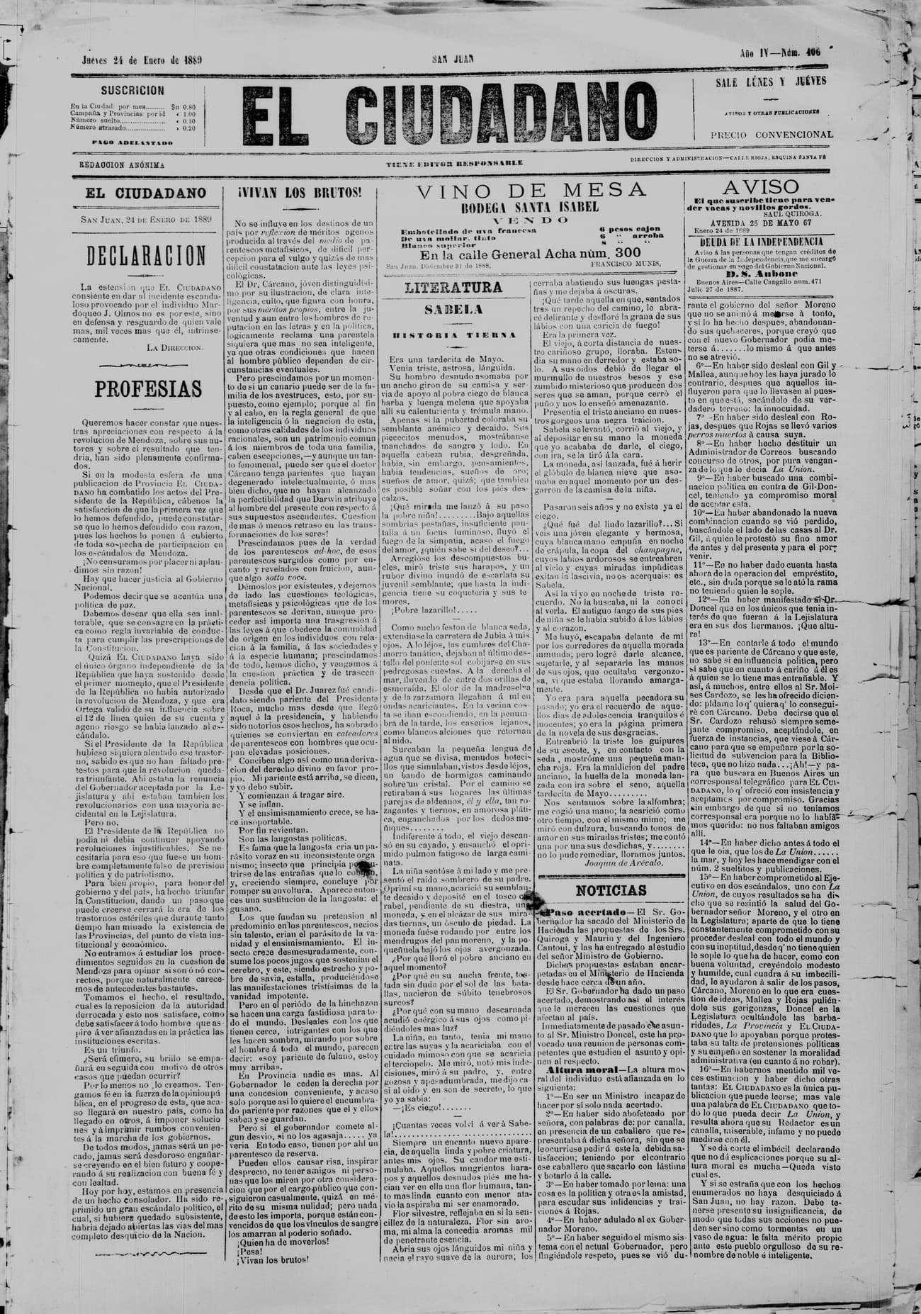 Portada · 24 de Enero de 1889