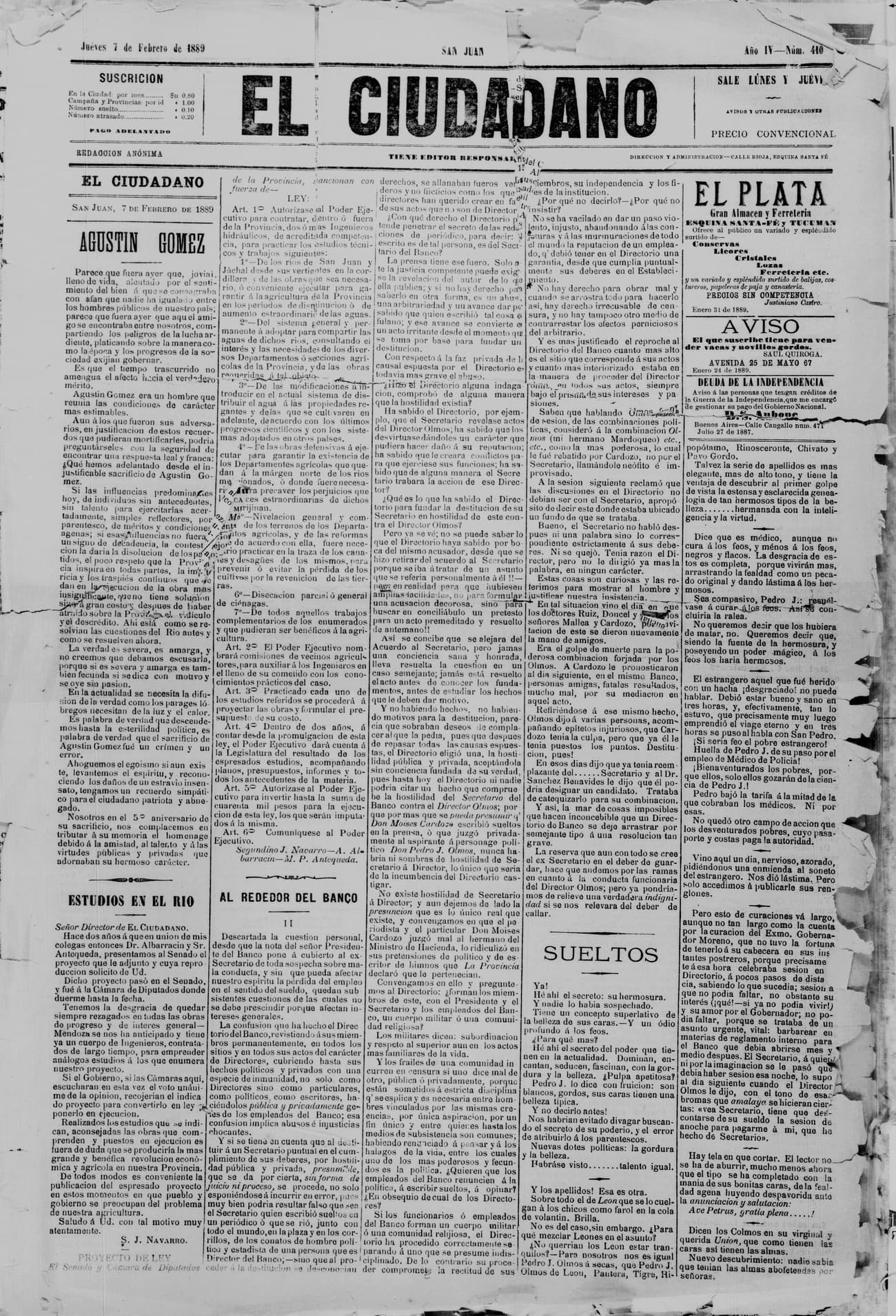 Portada · 7 de Febrero de 1889