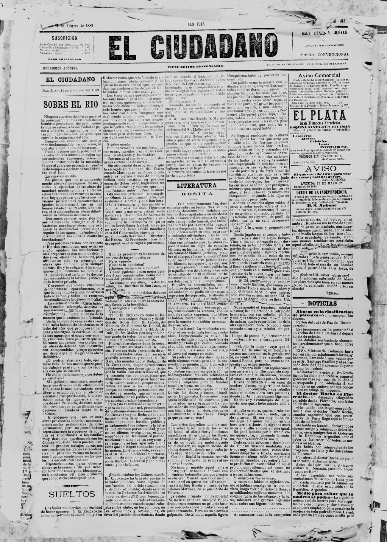 Portada · 11 de Febrero de 1889