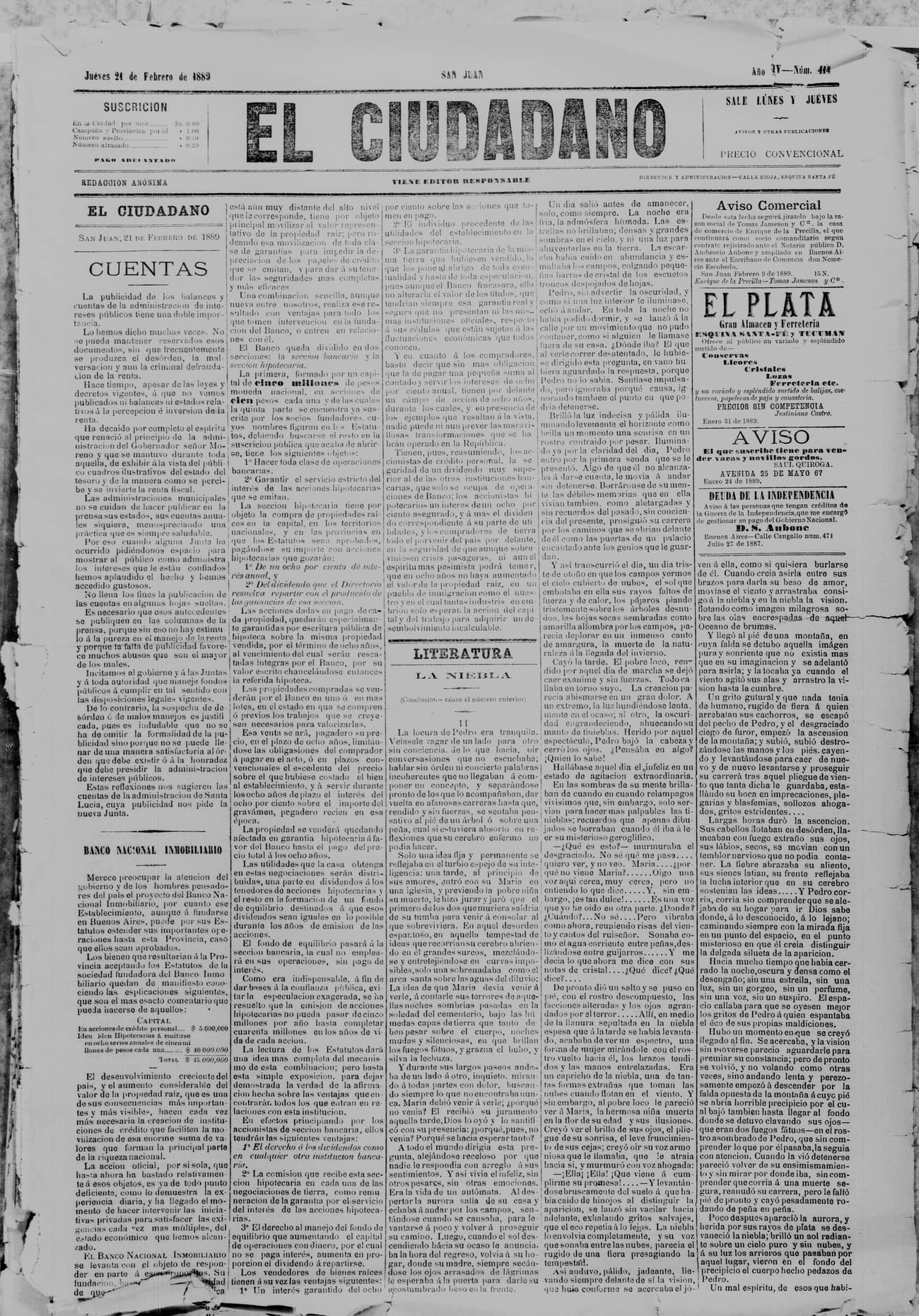 Portada · 21 de Febrero de 1889
