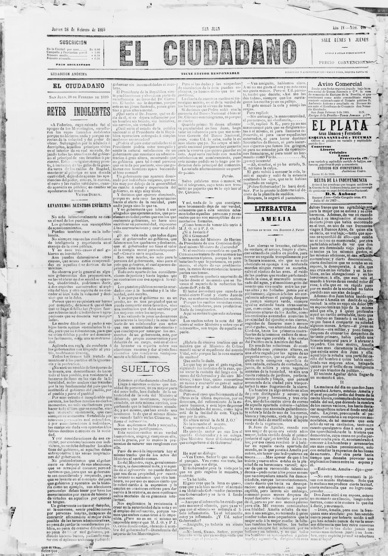 Portada · 28 de Febrero de 1889