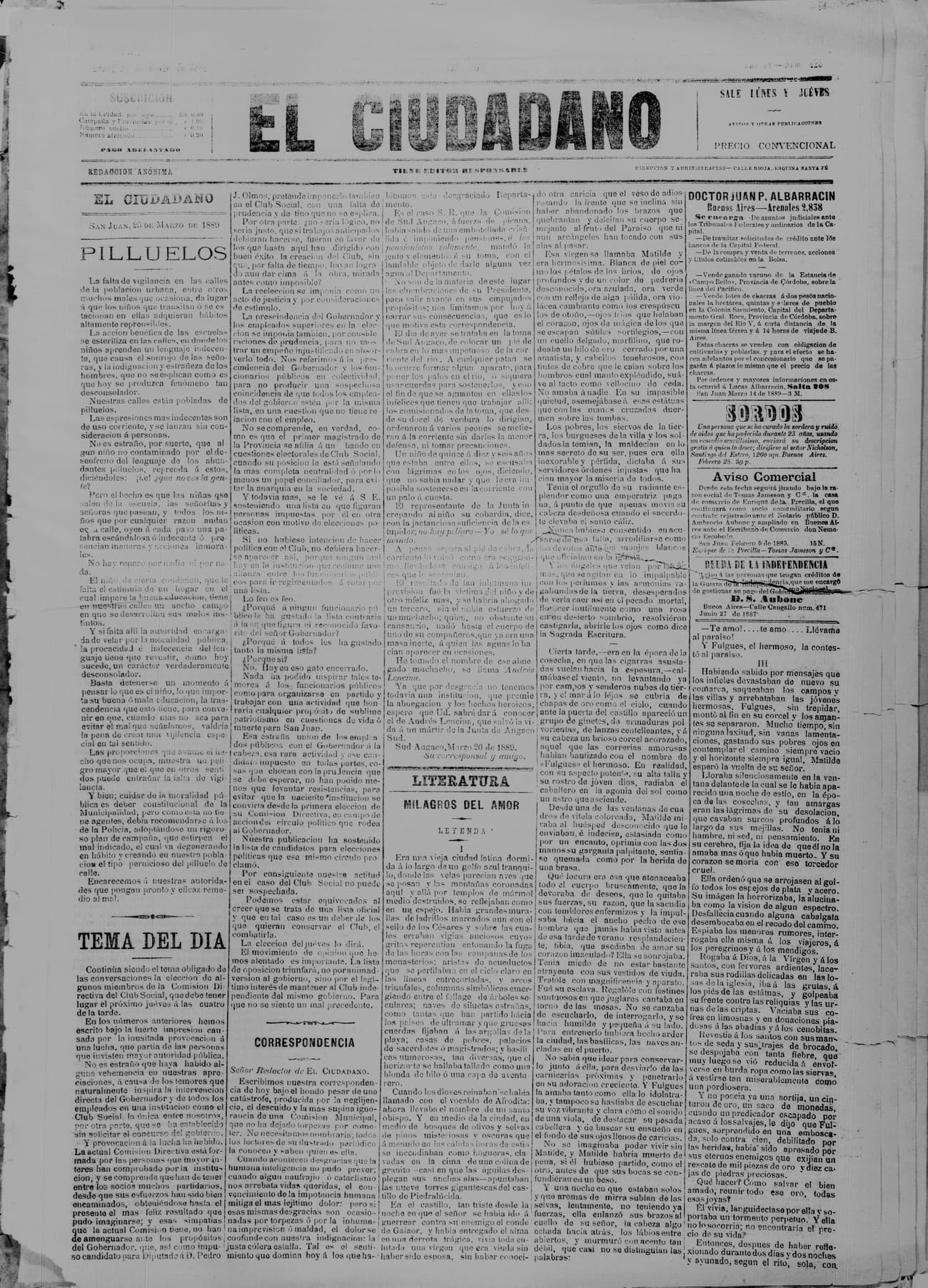Portada · 25 de Marzo de 1889