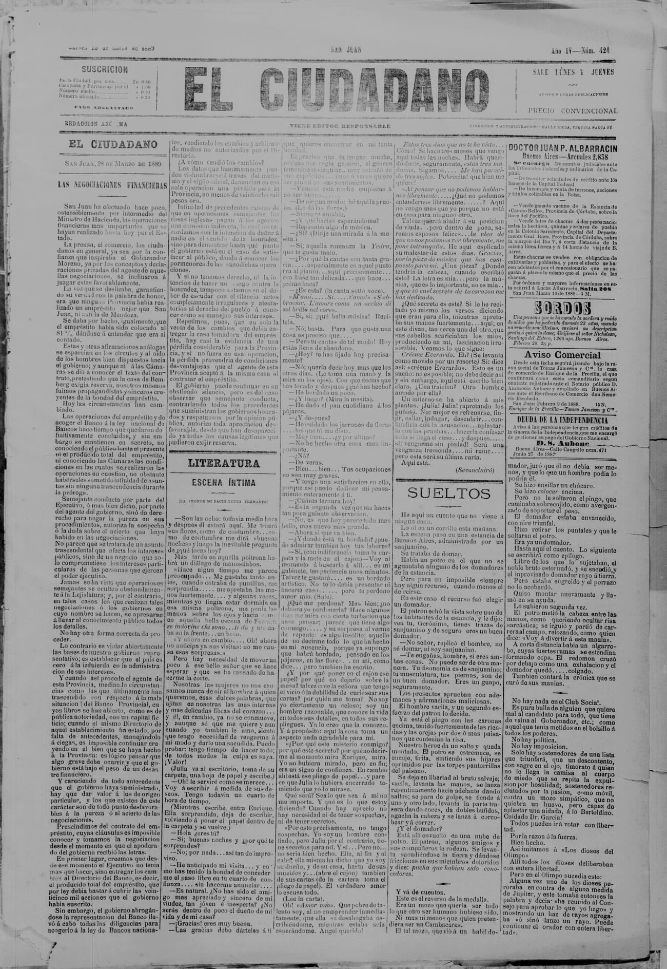 Portada · 28 de Marzo de 1889