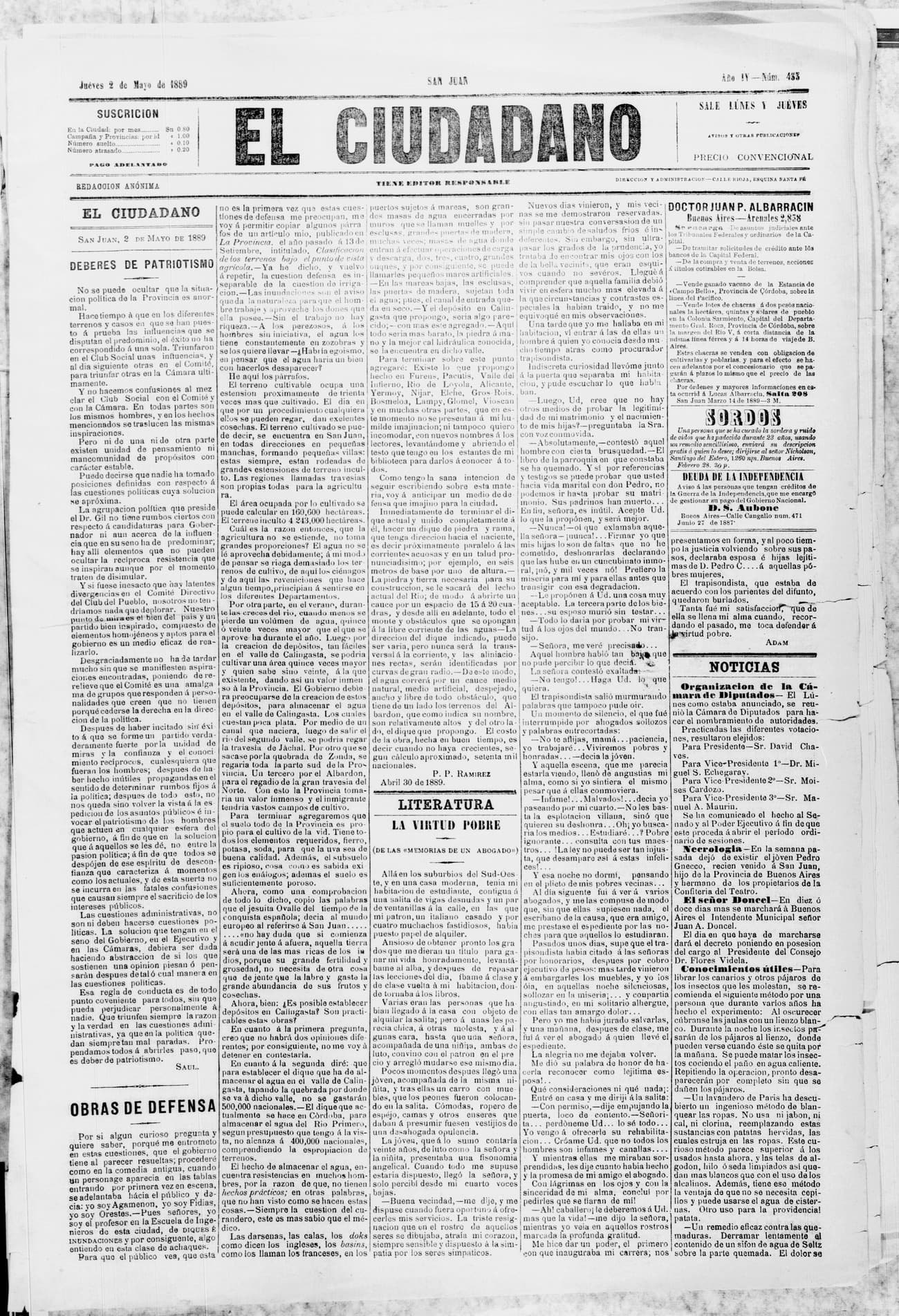 Portada · 2 de Mayo de 1889