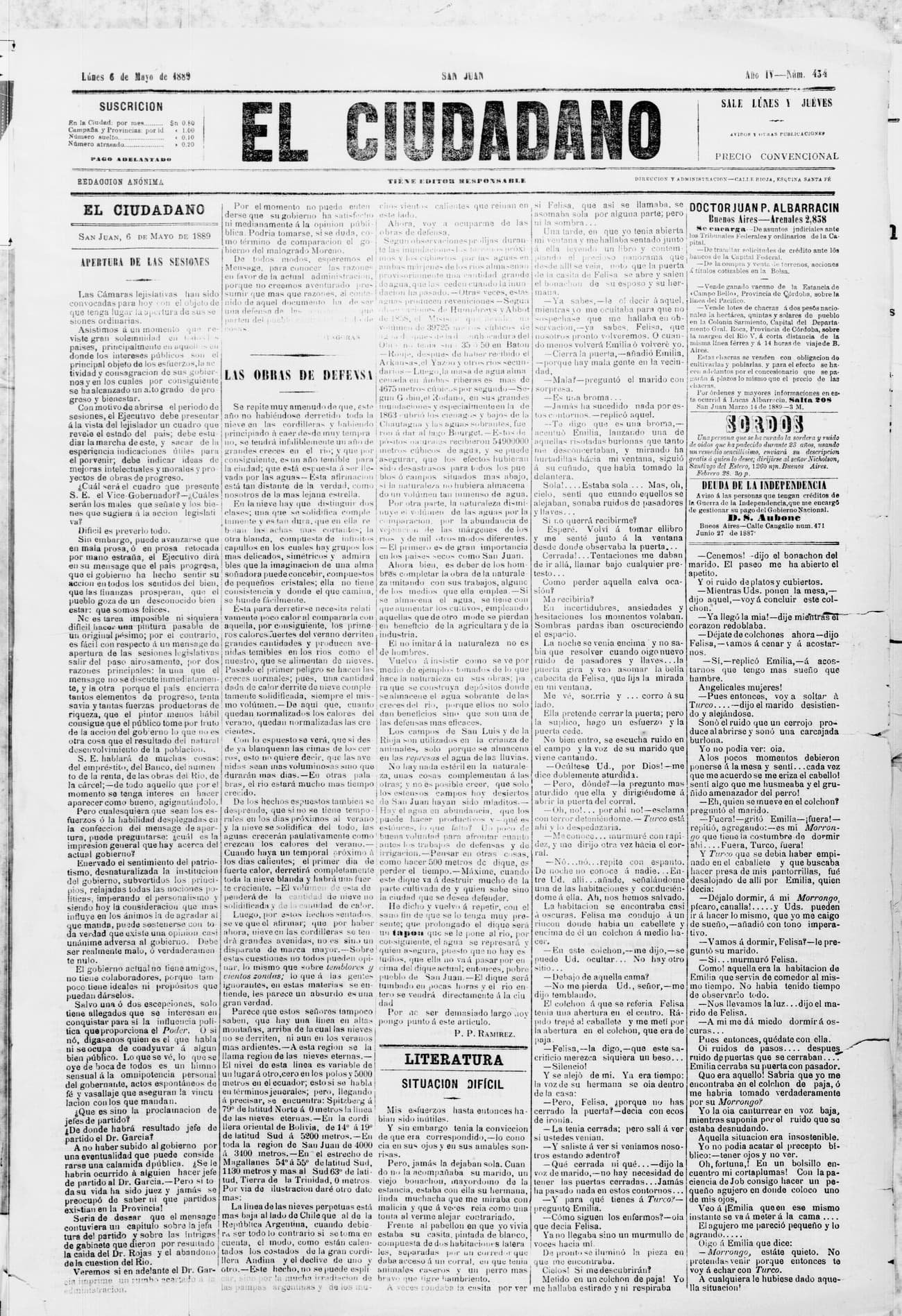Portada · 6 de Mayo de 1889