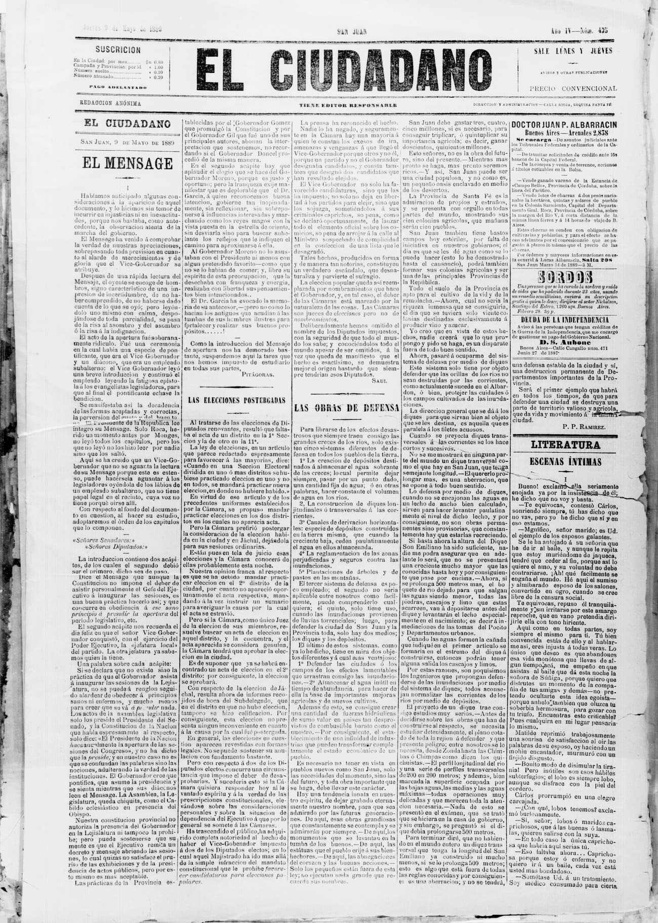 Portada · 9 de Mayo de 1889