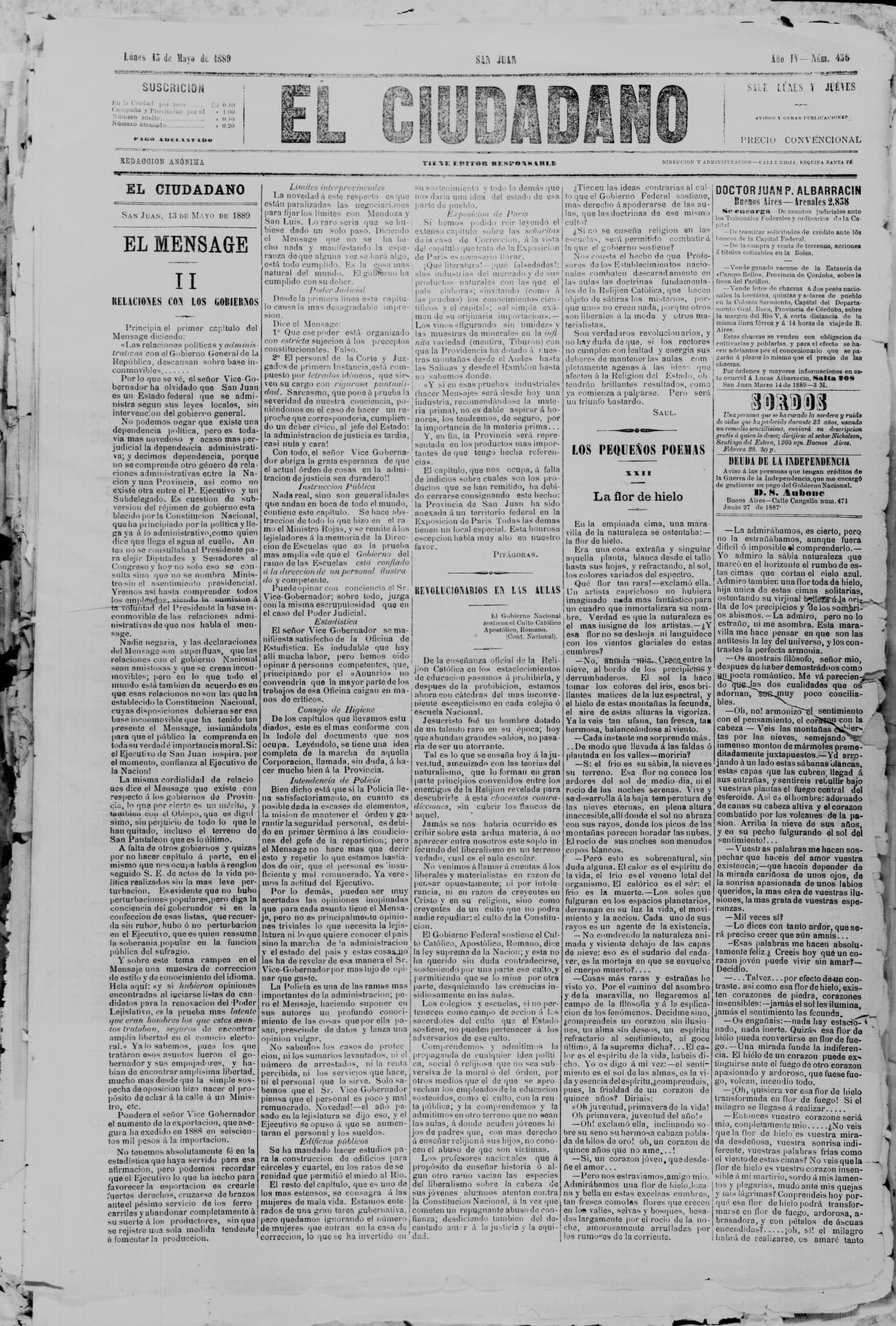 Portada · 13 de Mayo de 1889