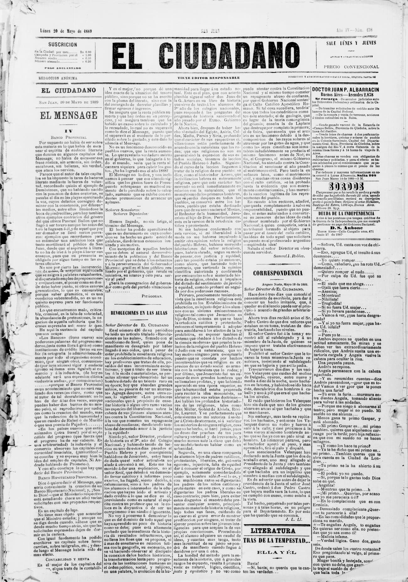 Portada · 20 de Mayo de 1889