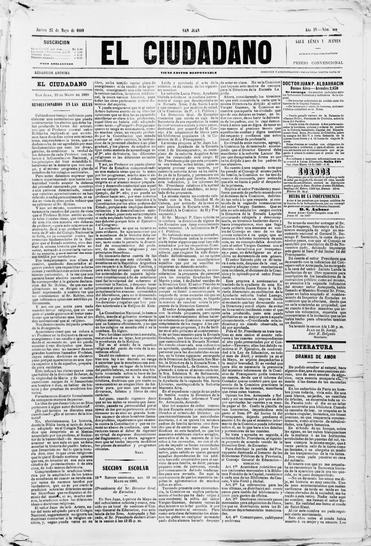 Portada · 23 de Mayo de 1889