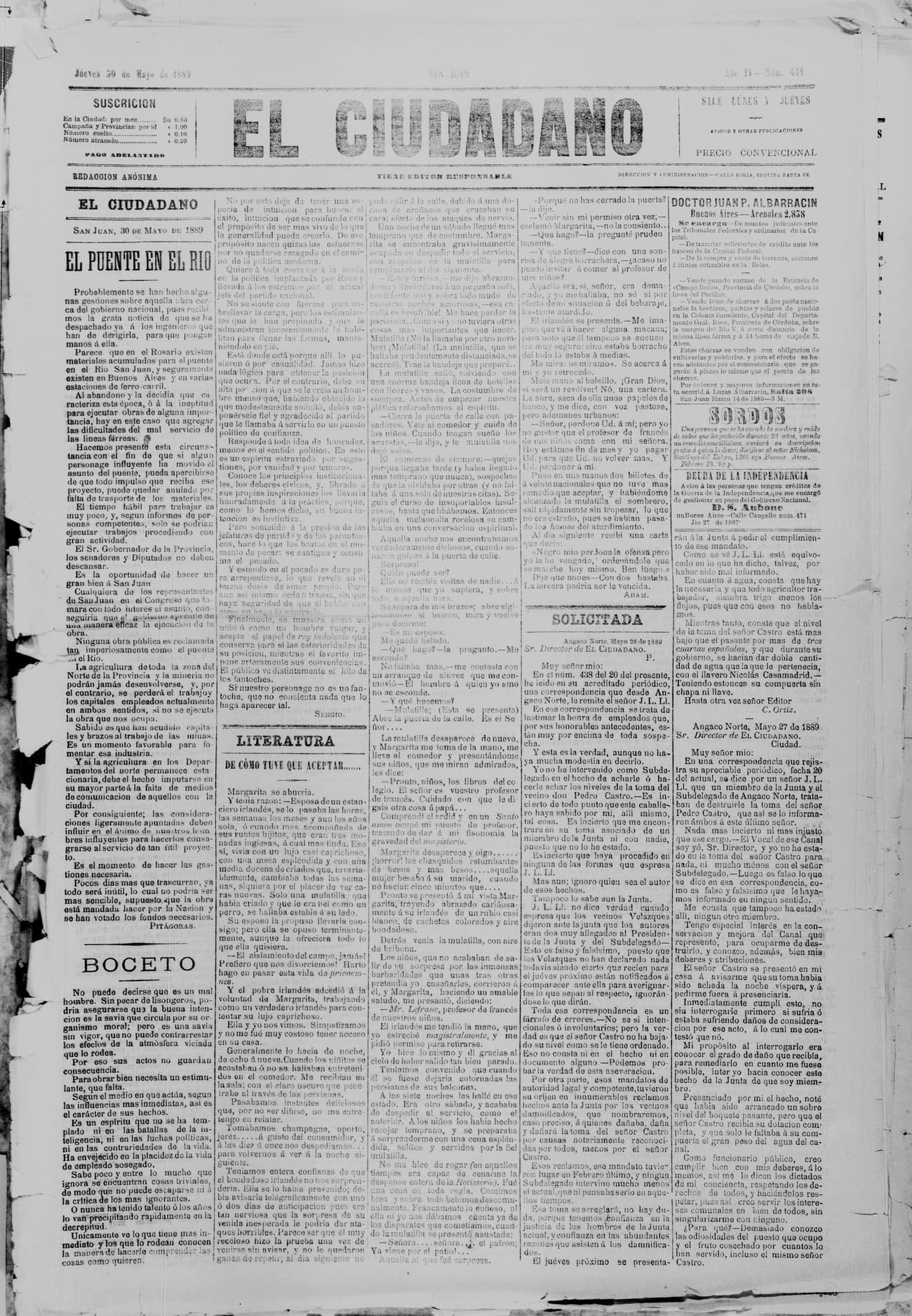 Portada · 30 de Mayo de 1889