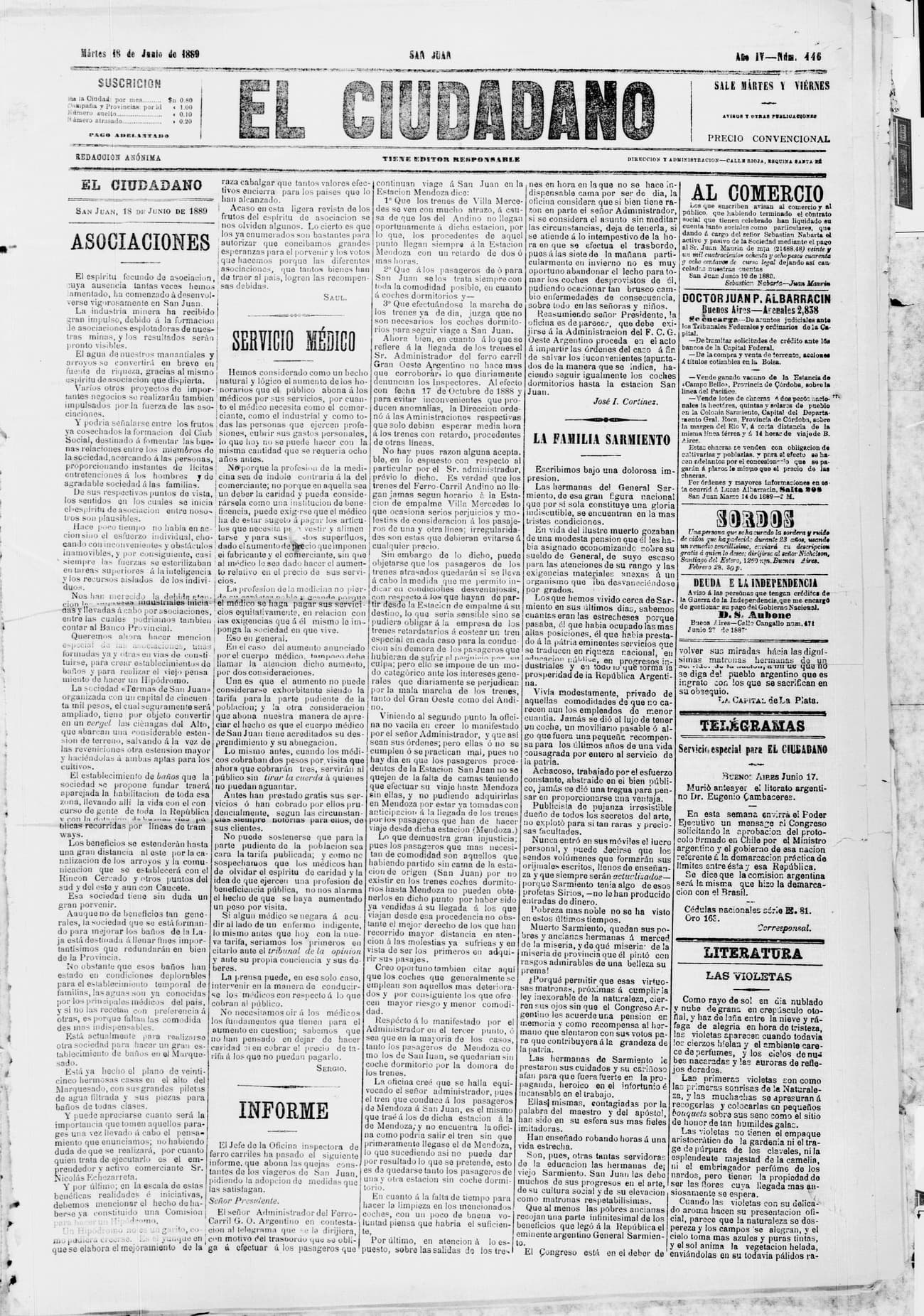 Portada · 18 de Junio de 1889