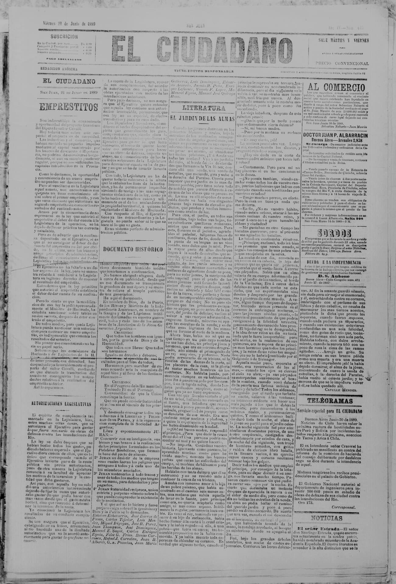 Portada · 21 de Junio de 1889