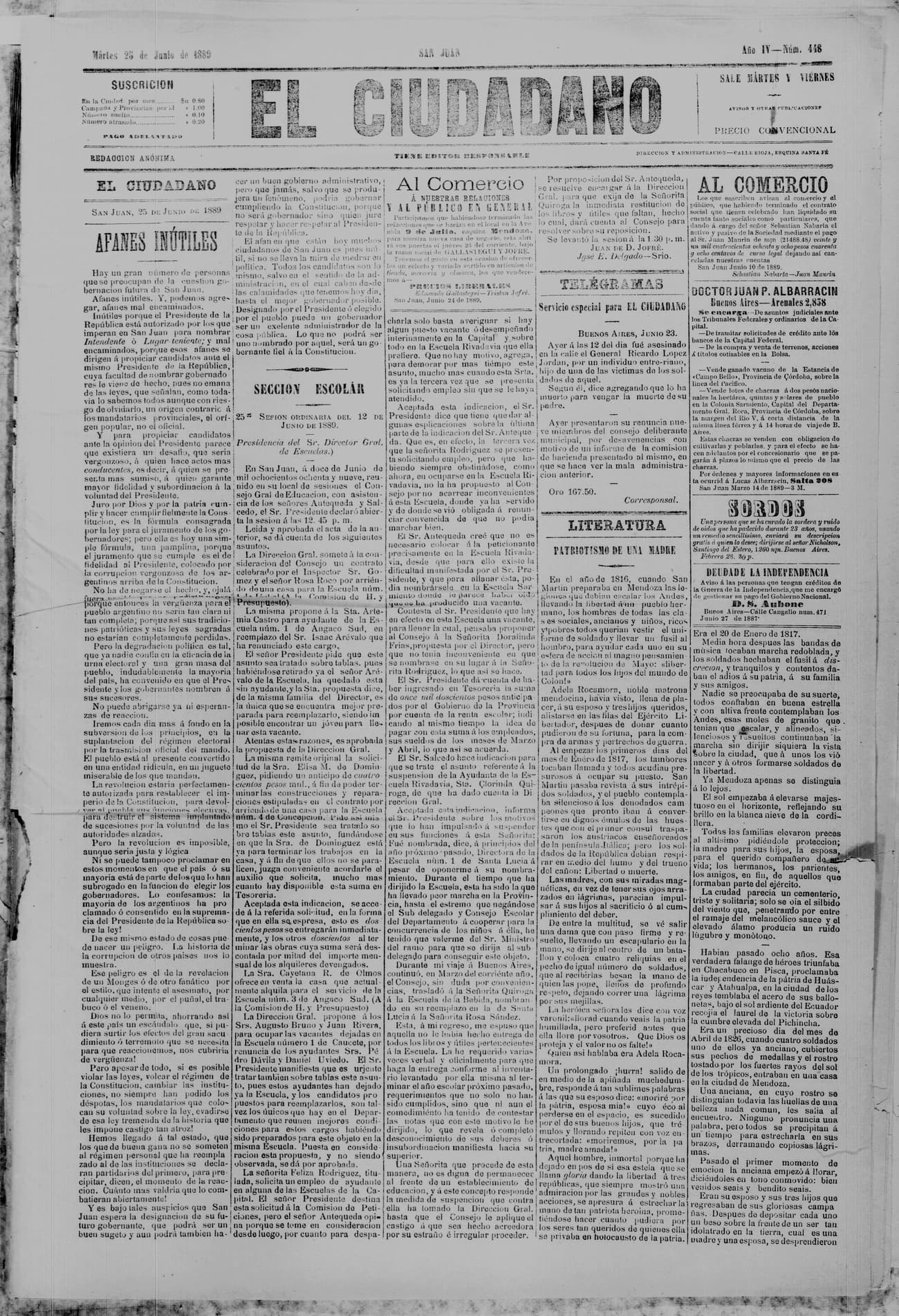 Portada · 25 de Junio de 1889