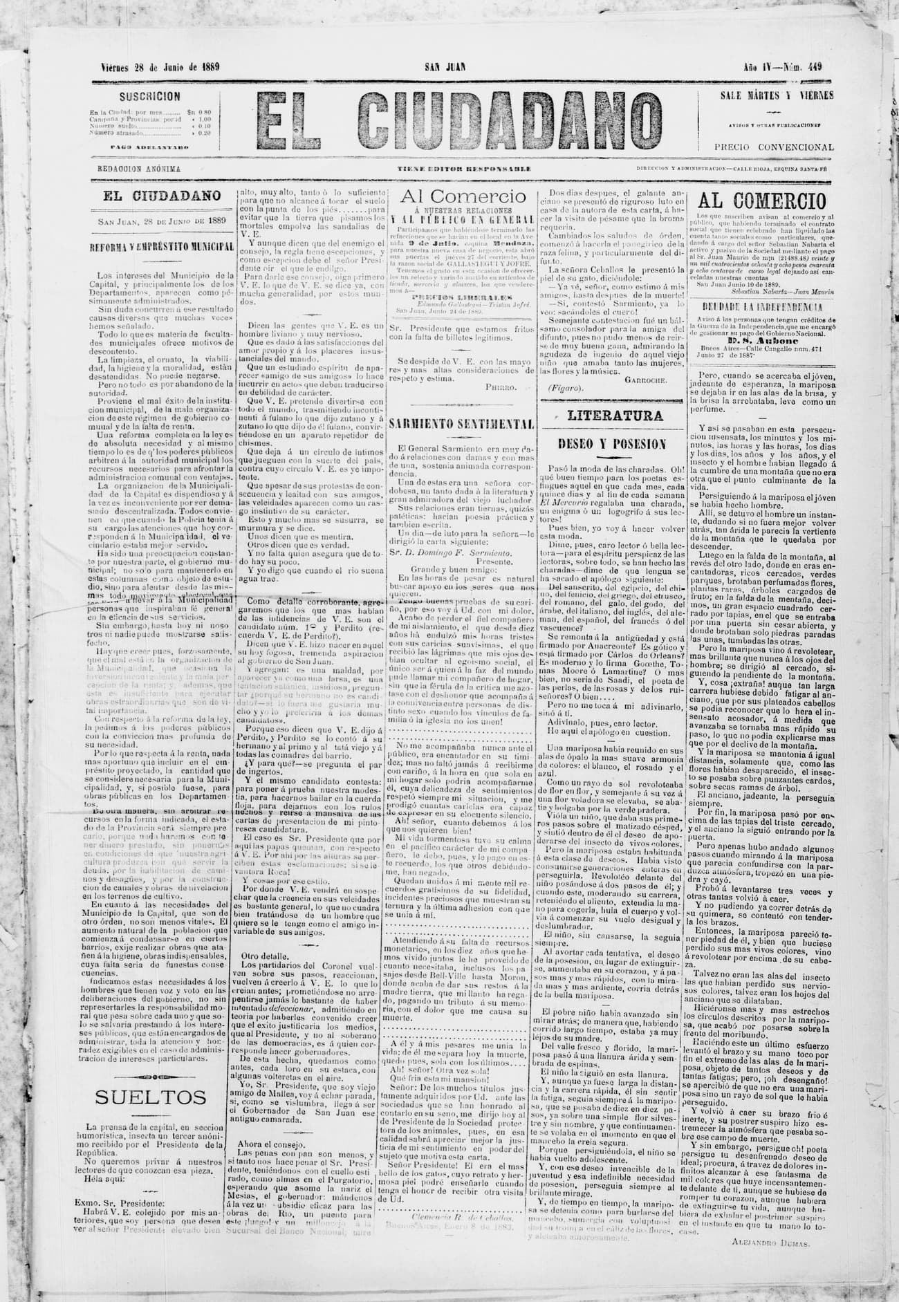 Portada · 28 de Junio de 1889