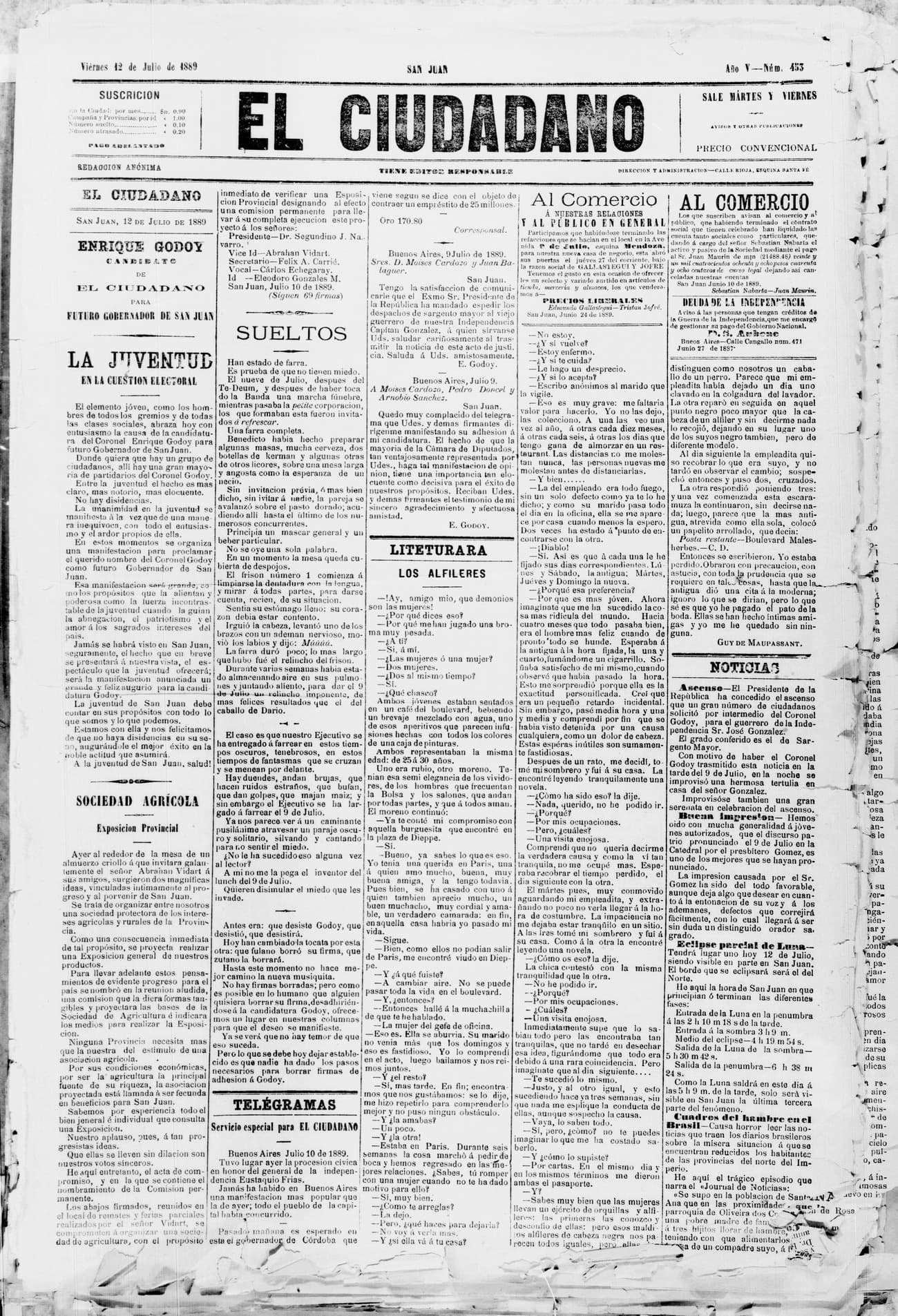 Portada · 12 de Julio de 1889