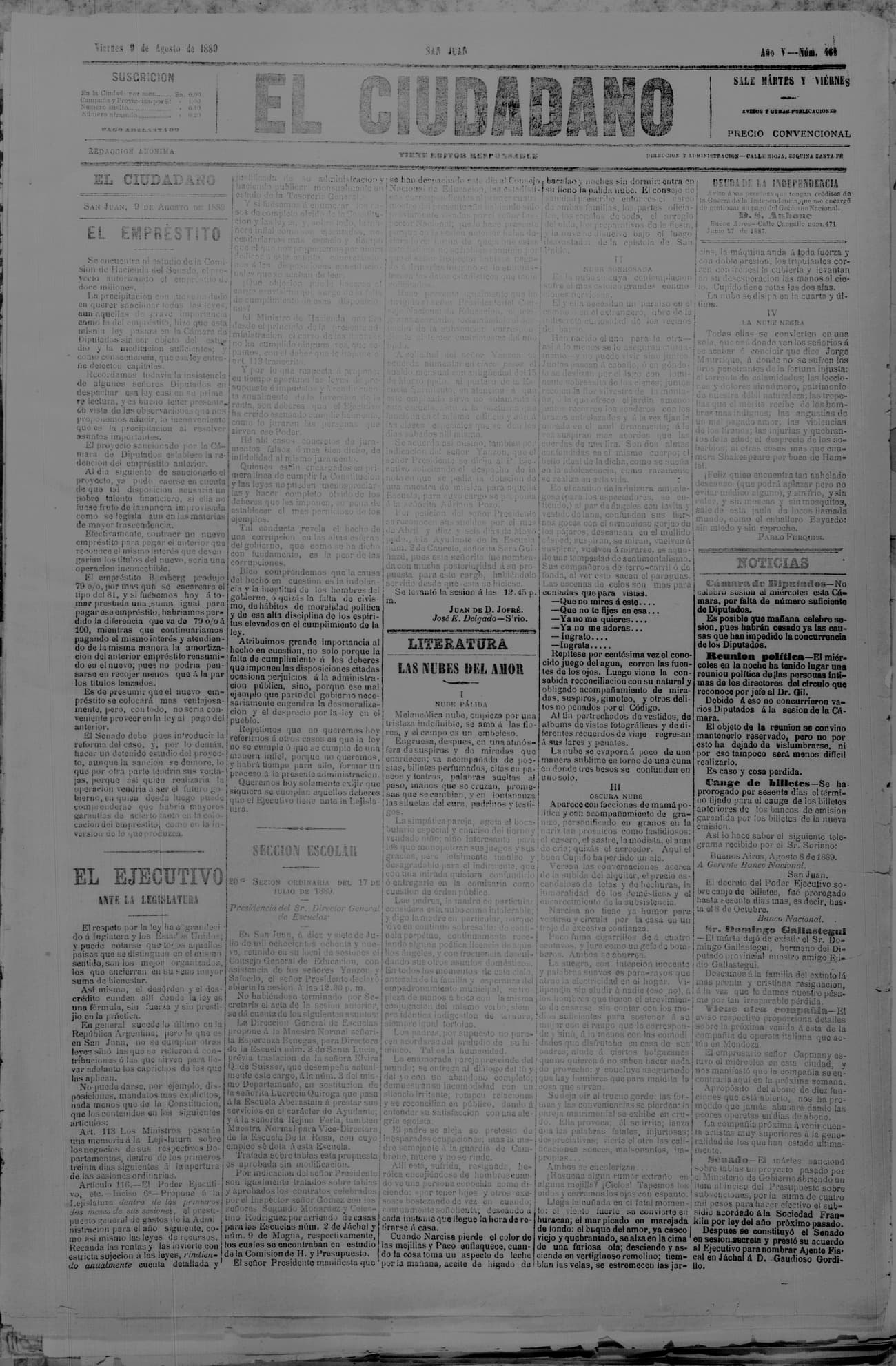 Portada · 9 de Agosto de 1889