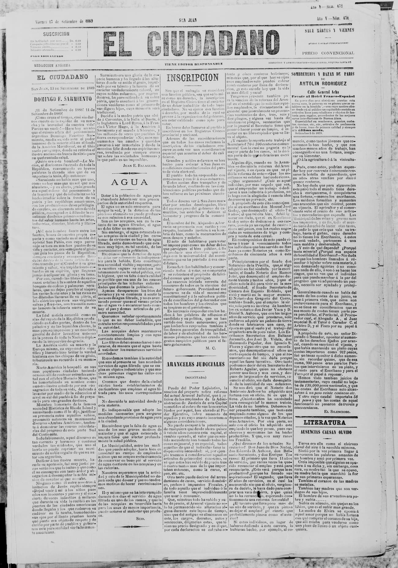 Portada · 13 de Septiembre de 1889