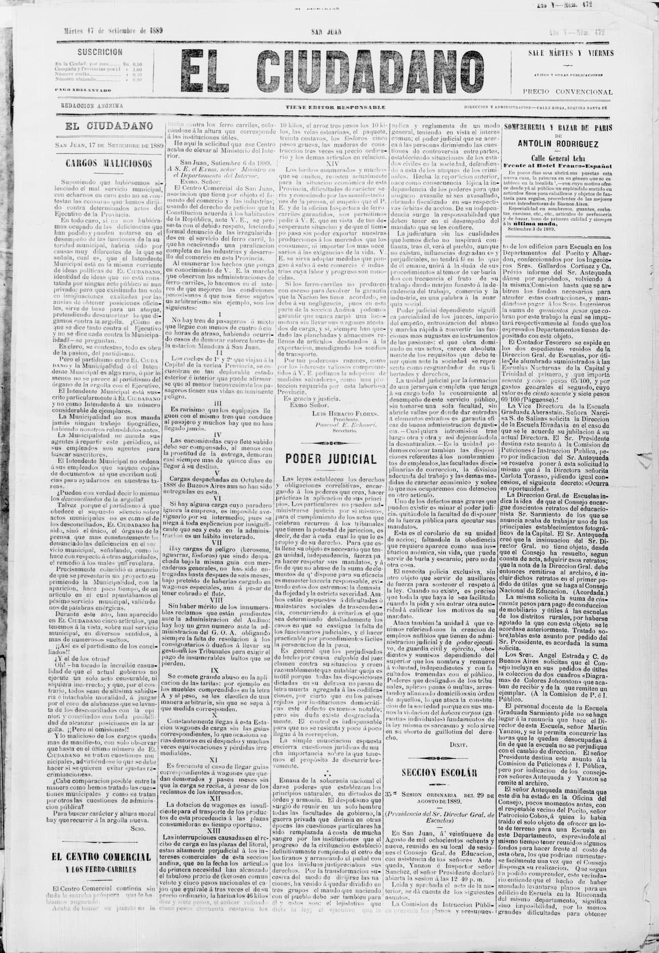 Portada · 17 de Septiembre de 1889