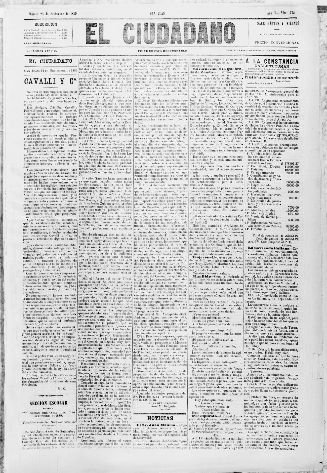 Portada · 24 de Septiembre de 1889